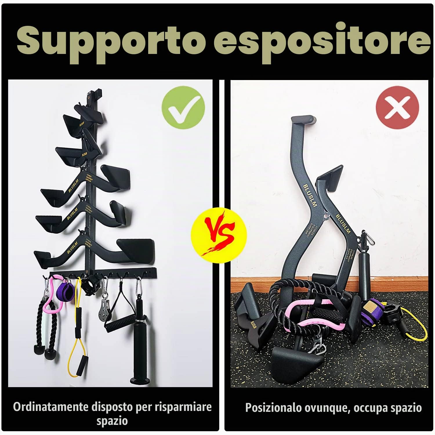 Gym Fitness LAT Pull Down Bar Storage Rack per Mag Grip, Heavy Duty A-Frame Stand per LAT Pulldown Attachments & LAT Bar
