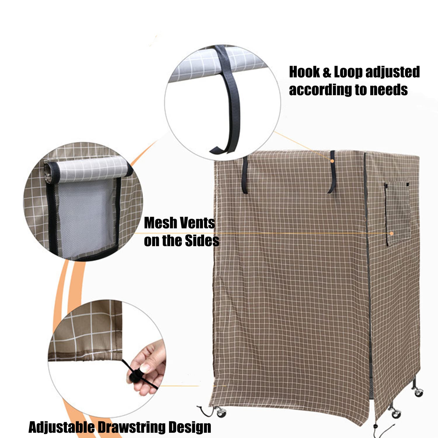 Funda para Jaulas de Pájaros 97x60x130cm Cubierta Grande para Jaula de Pájaros, Cubierta de Jaula de Dormir de Loro, Impermeable Transpirable a Prueba de Polvo y Luz (Tartán Marrón)