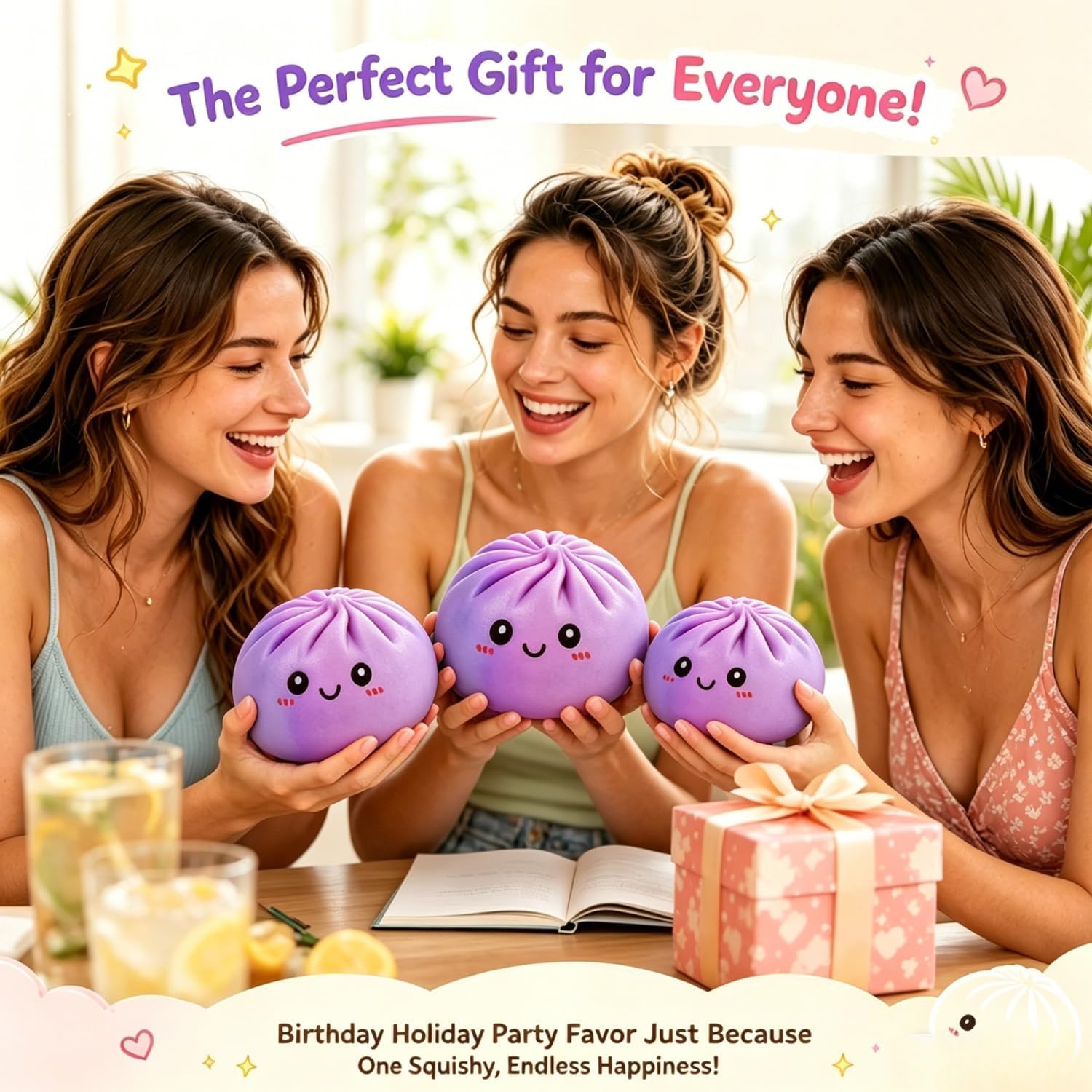 Dumpling Squishy Gigante, 25 CM Jumbo Extra Large Big Dumpling Palla Antistress con Scatola per Cottura a Vapore, Originale mistero carino morbido sensoriale per alleviare l'ansia (lilla, 15 CM)