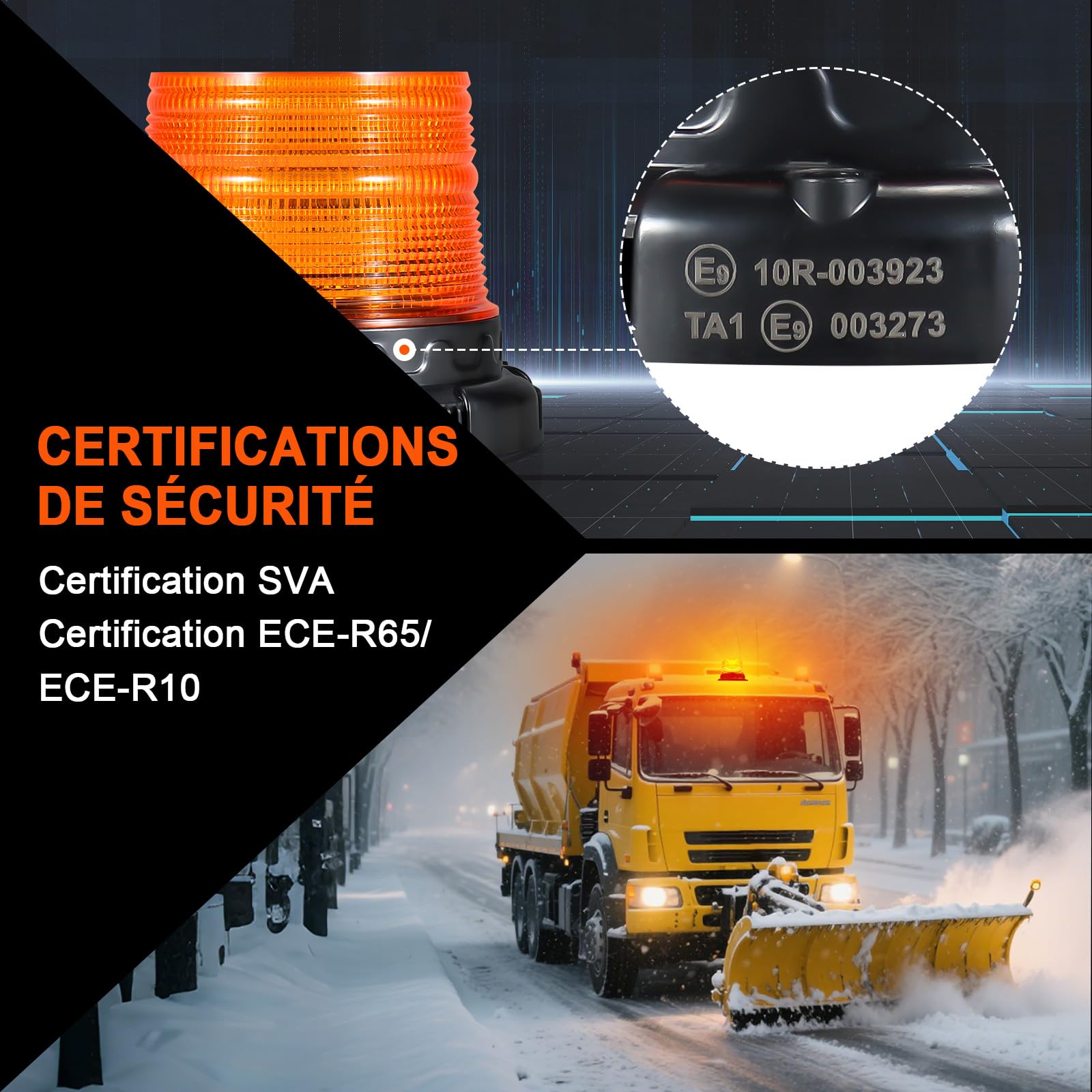 AnTom Gyrophare LED 12V 24V Jaune avec Fonction d'Alerte Vocale, Lumière d'Avertissement, Câble de 3 Mètres et Double Interrupteur pour Camion, Tracteur, SUV, Voiture de Golf, Véhicules d'Urgence