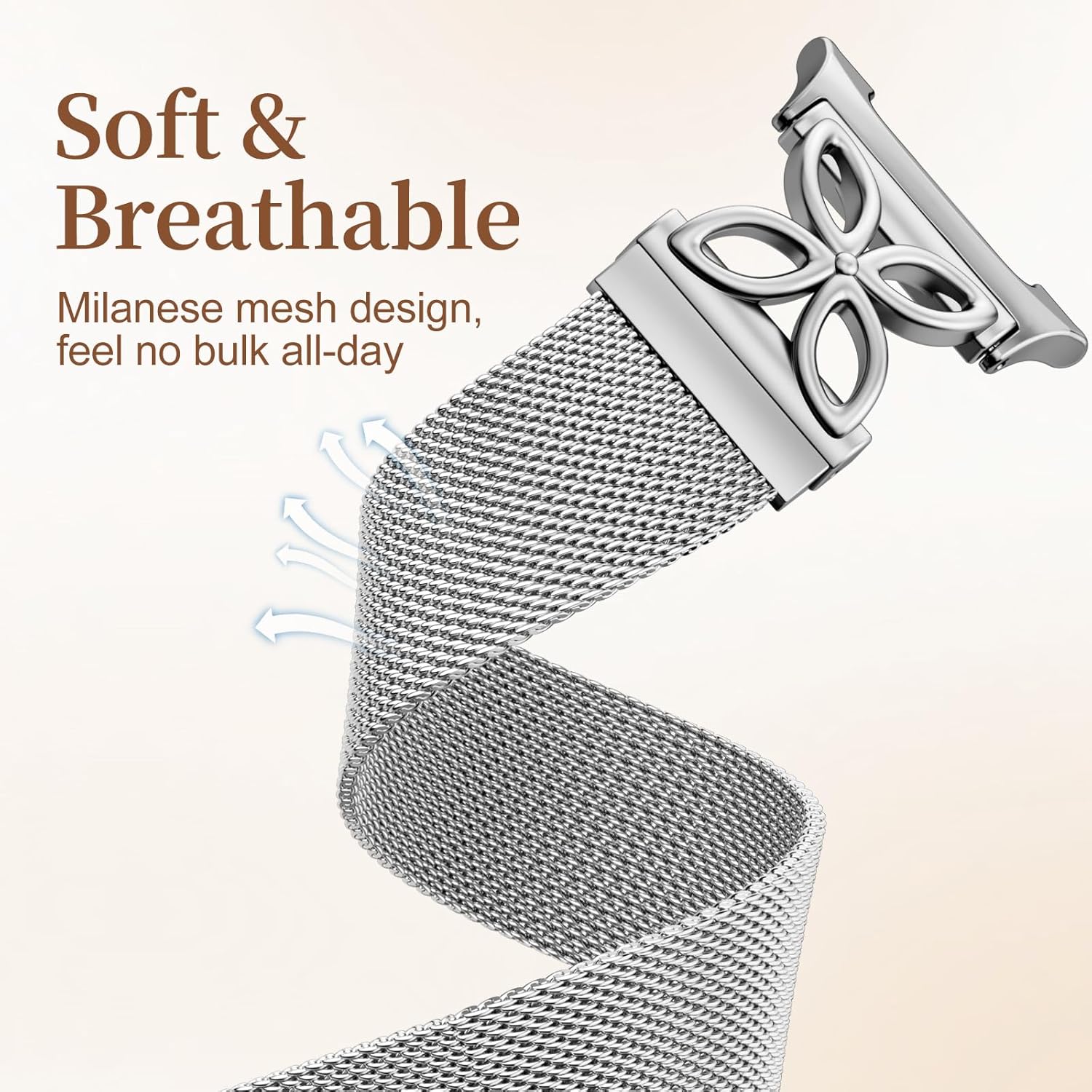 Getino Magnetic Metal Band Compatible with Galaxy Watch 8 / Watch 8 Classic Band, Milanese Floral Dressy Strap for Samsung Watch Bands Women 40mm 44mm 46mm - Silver - Image 8