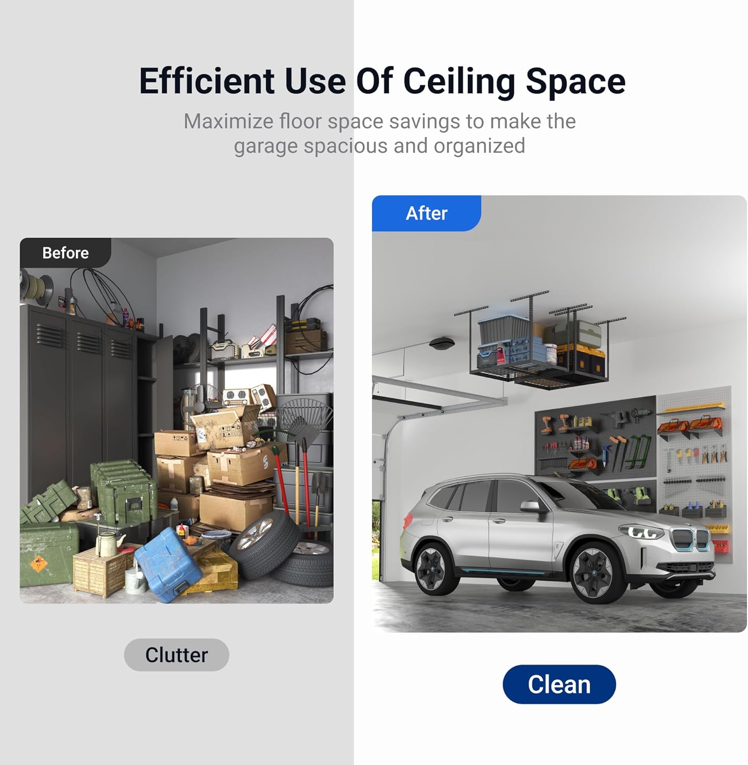 FLEXIMOUNTS 2x3 Overhead Garage Storage Rack, Adjustable Organization System, Heavy-Duty Metal Ceiling Racks, 155lbs Weight Capacity, Black, Classic Series - Image 5