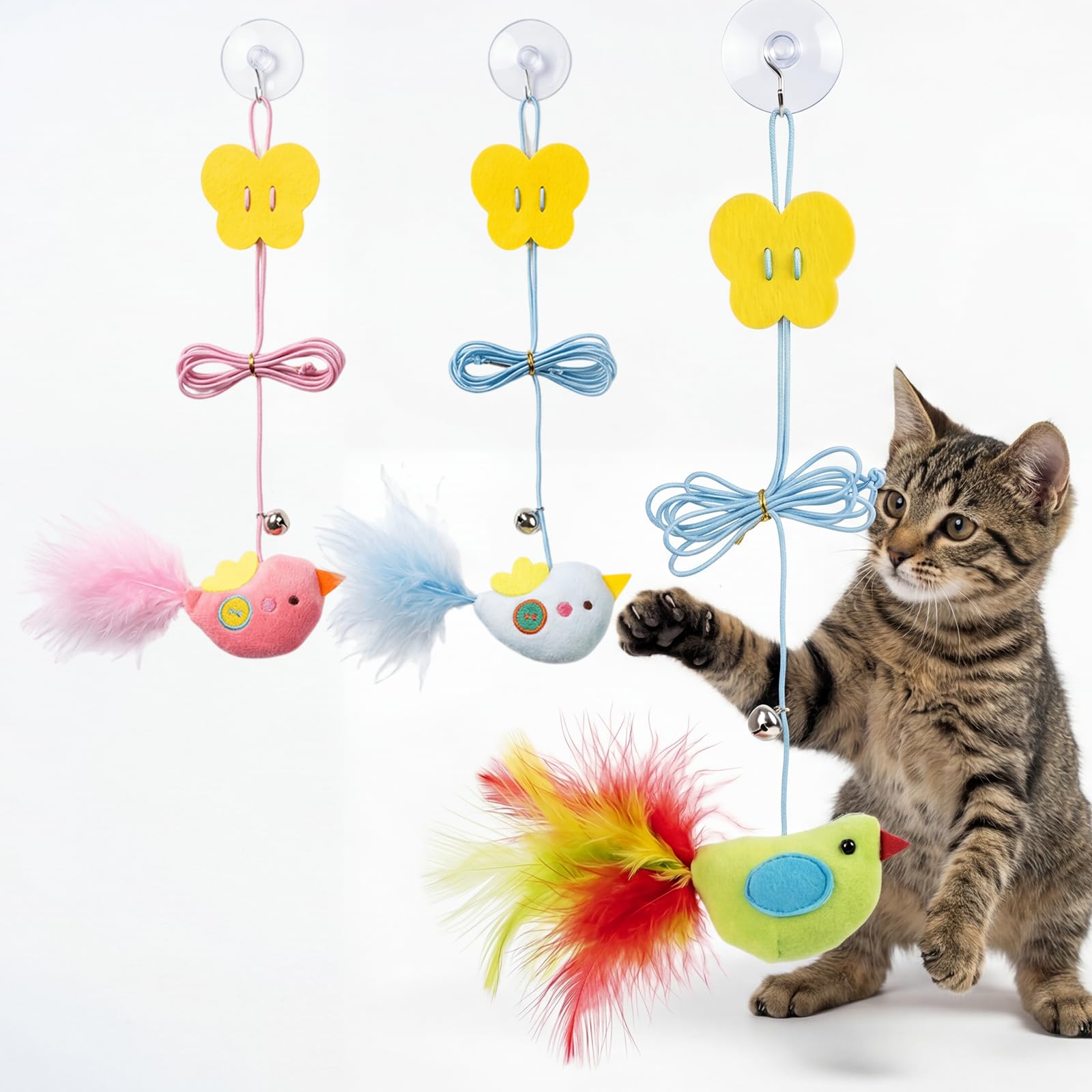 Juguete para gatos para colgar en la puerta con pájaro de plumas Walfront