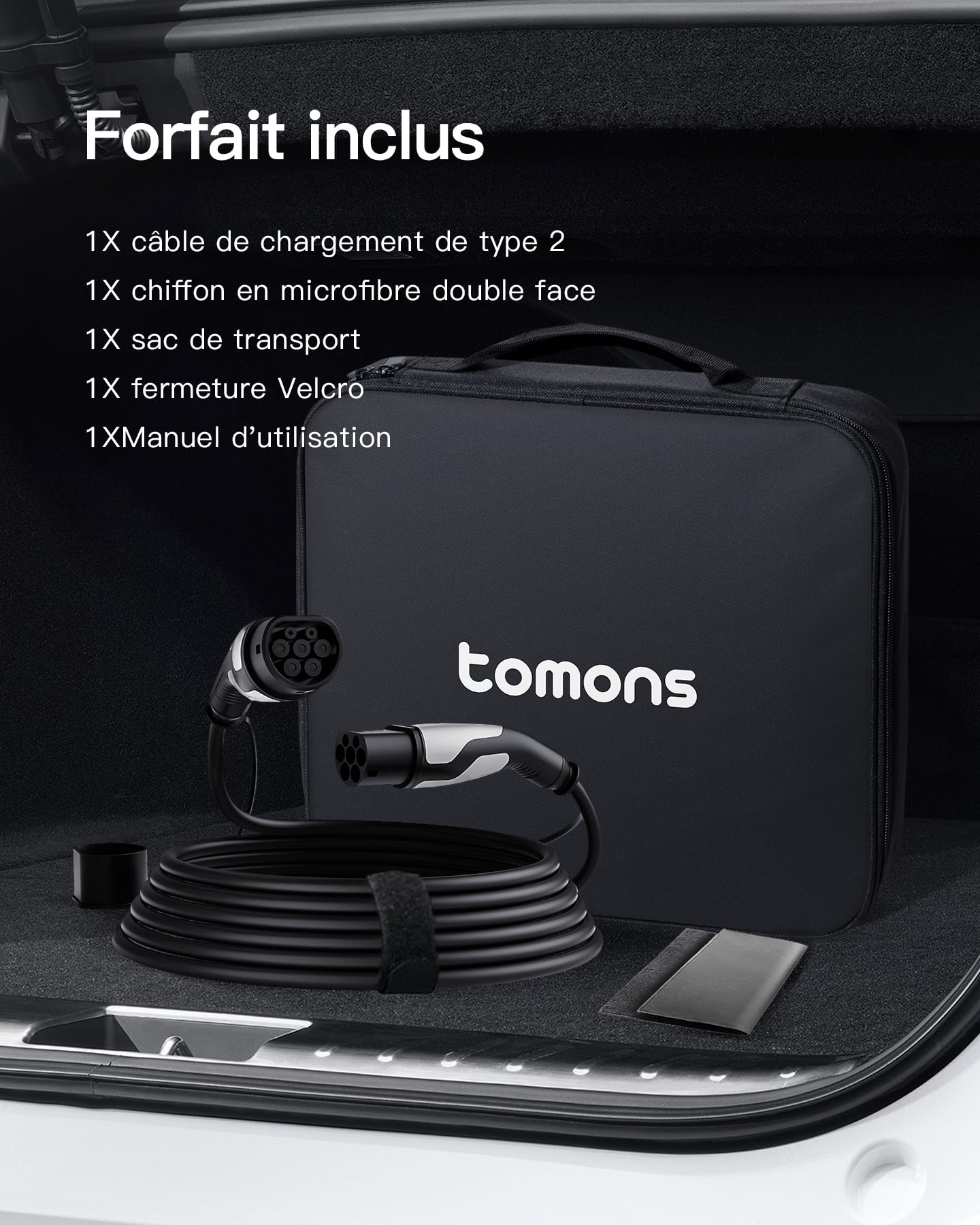 tomons Cable Recharge Voiture Electrique Type 2, 22KW 32A Triphasé 5M, Cable Type 2 Fait avec Modèles S/X/Y/3, ID.3, ID.4, E-Tron, Zoe, Kona, I3, avec CE/TUV