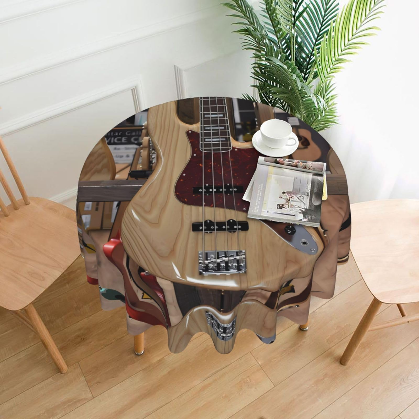 WHJSHOP Guitar Musical instrument Prints Round Decorative Tablecloth 60in – High-Grade Polyester Throw Cover for Dining Table Protection & Elegant Home Decor