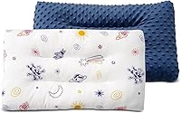 RESTIRY Toddler Pillow 19x11 Inches - Soft Minky Dot Fabric, 100% Cotton Machine Washable Kids Sleeping Pillow for 2-6 Year Olds (Blue)