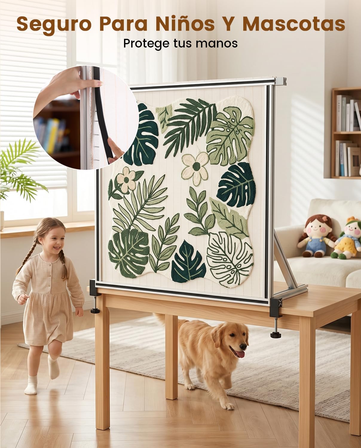 BESGEER Marco de Tufting de Alu 100x100 cm con Tira Antipinchazos y Tela | Seguro para niños y mascotas, listo para usar, gran estabilidad, Bastidor de tufting para tapices