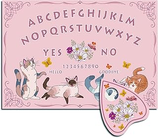 CREATCABIN Kitty Wood Spirit Board Cat Pendulum Board Wooden Talking Boards with Planchette Dowsing Divination Kit Spirit Hunt Metaphysical Message Decor for Wicca 11.8 x 8.3 Inch (Pink)
