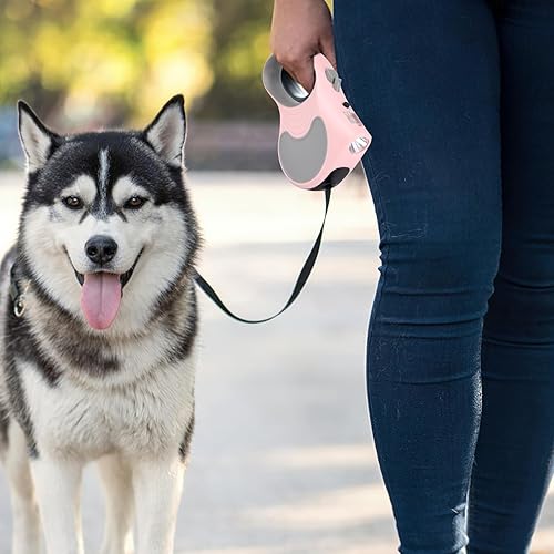 Miniatura 4 de Correa retráctil para perro con linterna de 16 pies para perros de hasta 77 libras, cinta de nailon sin enredos de 360, mango antideslizante, color