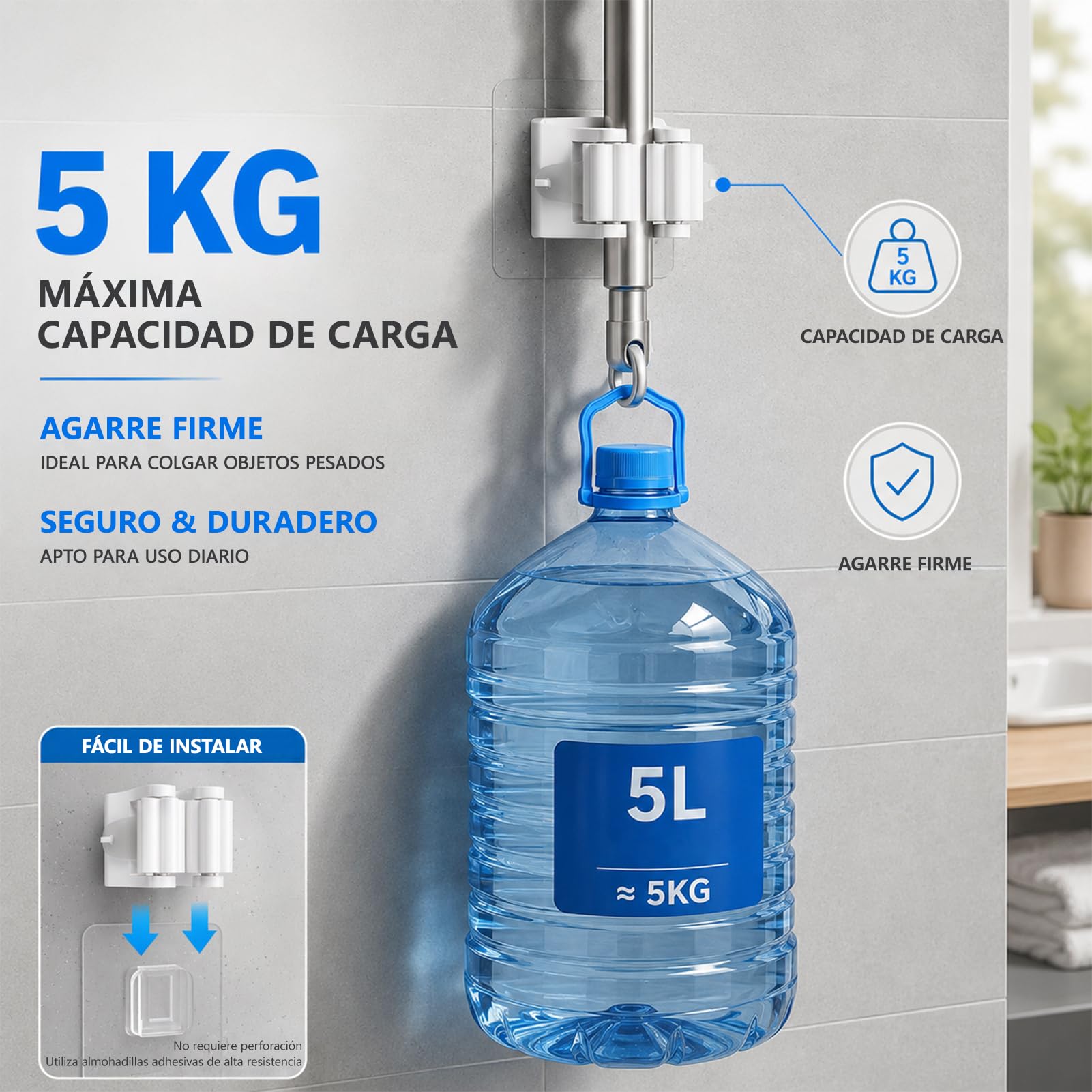 4 Piezas Colgador Escobas y Fregonas, Soporte Escobas Pared, Colgador Escoba, no Requiere Perforación, Apto para Cocina, Baño, Jardín, Garaje