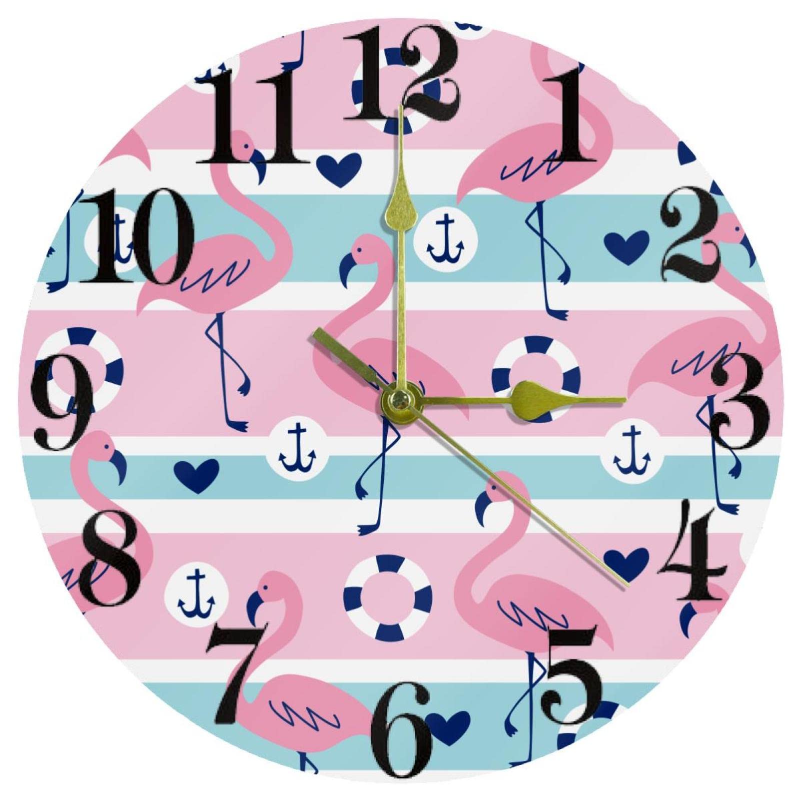 Horloge murale pour maison et cuisine style flamant rose rond 25,4 cm