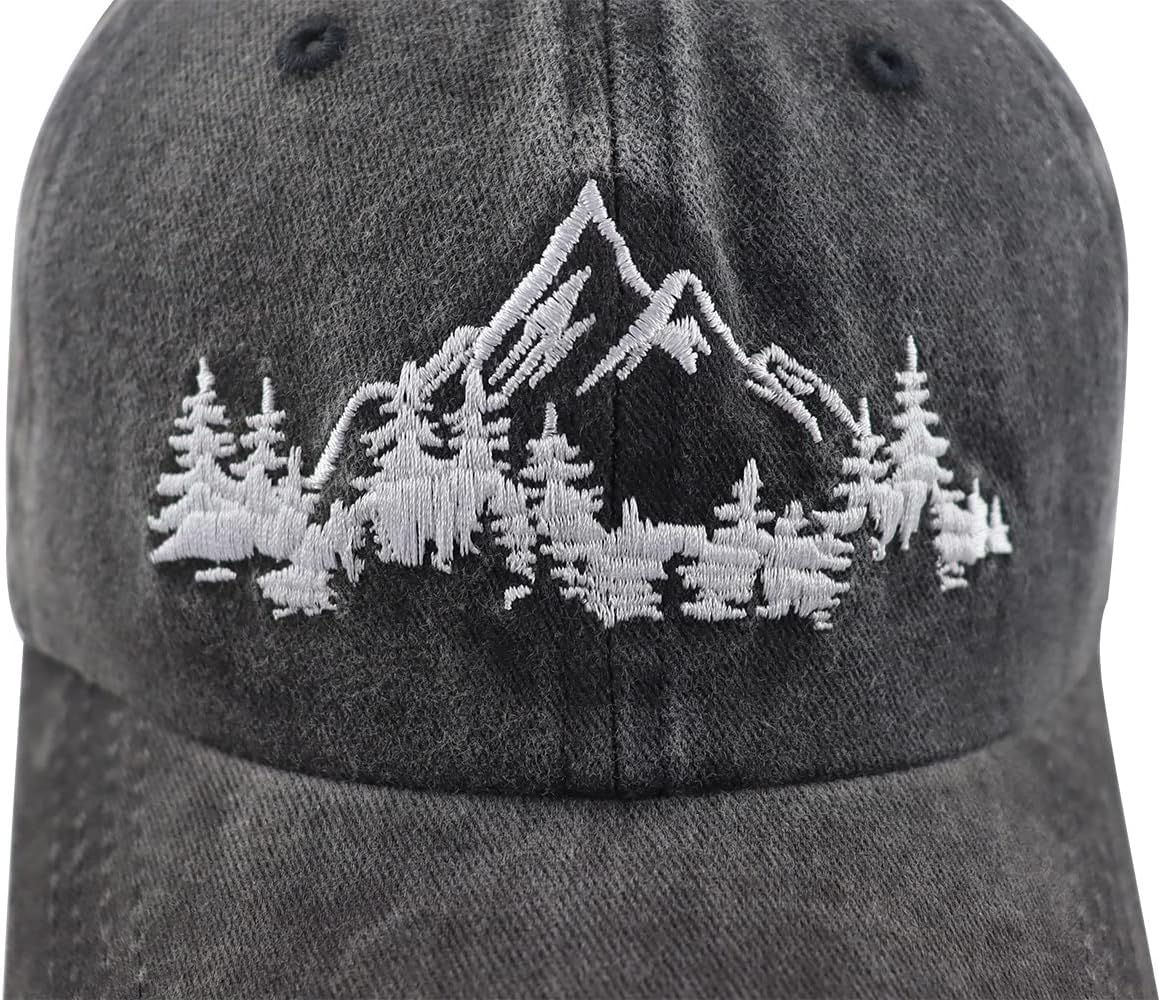 Mountain Trees Hat for Men Women, Funny Adjustable Cotton Embroidered Camping Hiking Explore Outdoor Baseball Cap - Image 2