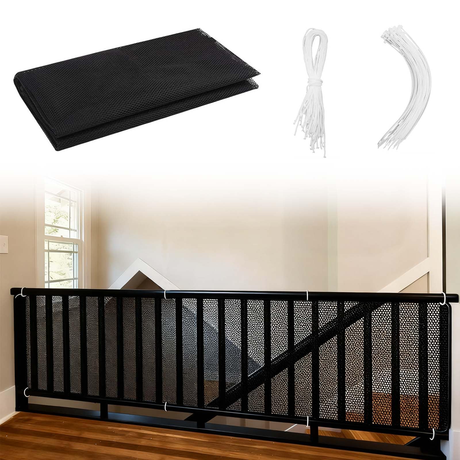 2 Metros Valla Seguridad Infantil Redes Barrera Seguridad Niños Escalera Barandilla Escalera Niños Seguridad Malla Protectora Balcon Red Anticaída Protector Escaleras para Niños(Negro)