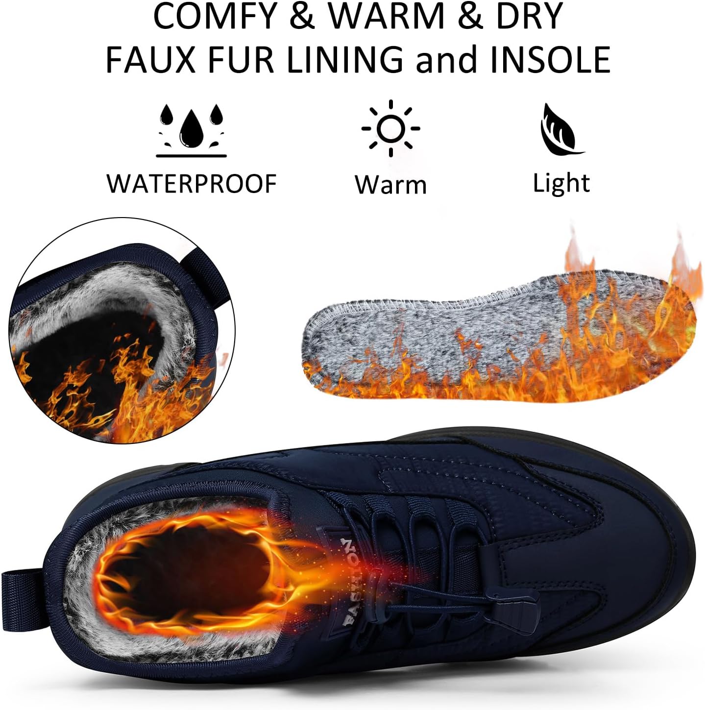 TEMOFON Snow Boots for Women Winter: Waterproof Slip On Fur Warm Snow Boots - Comfortable Walking Ankle Winter Outdoor Shoes Blue Size 9 - Image 4