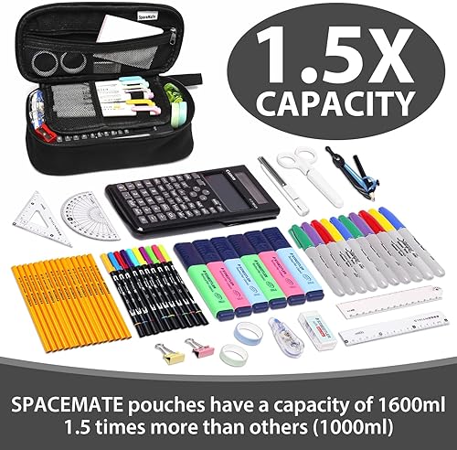 Miniatura 2 de SPACEMATE Estuche de lona resistente para lápices, con capacidad para 50 a 100 lápices, estuche estético de gran capacidad, suministros escolares