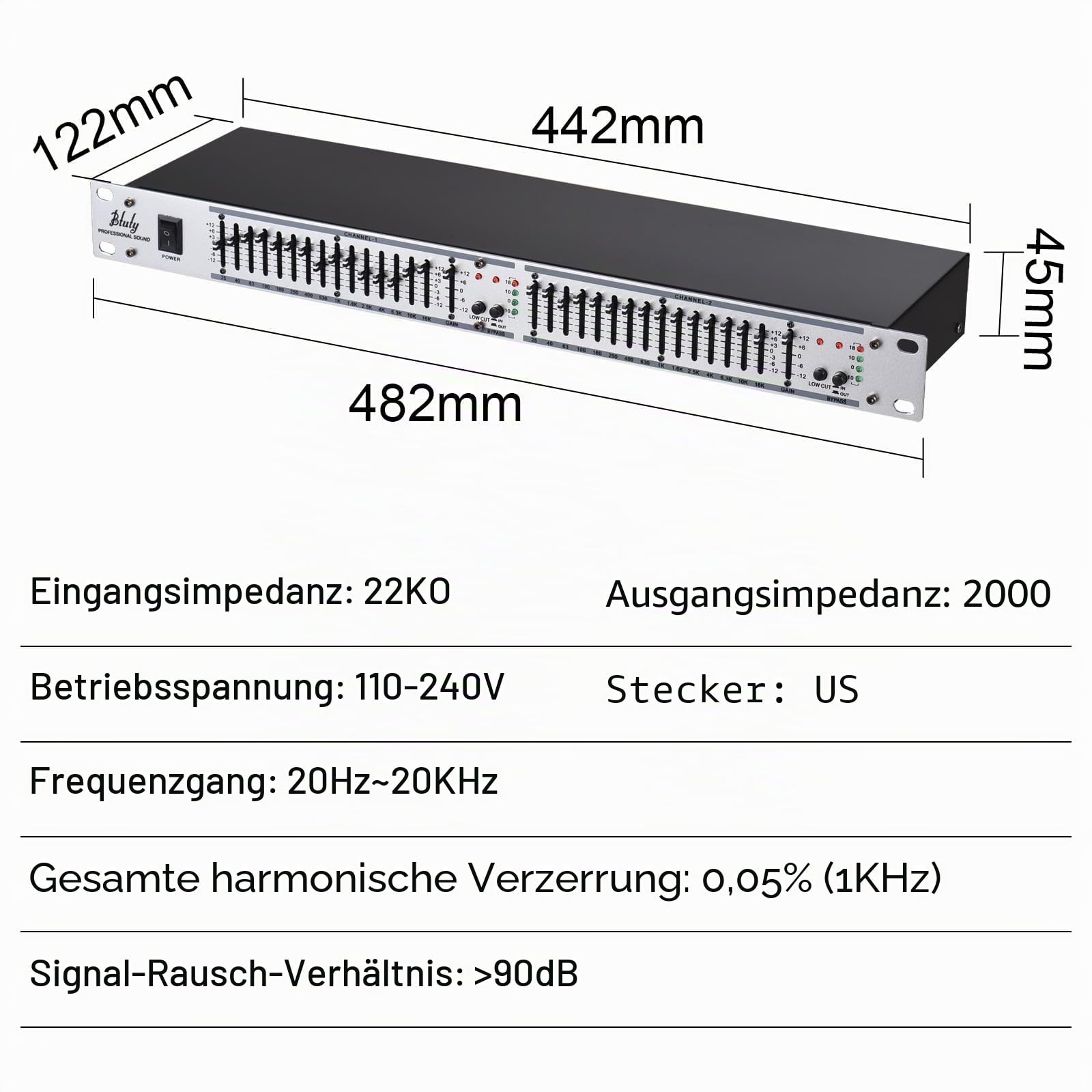 Btuty EQ-215 Dual Channel 15-Band Equalizer 1U Rack Mount 2-K Stereo Grafik-Equalizer