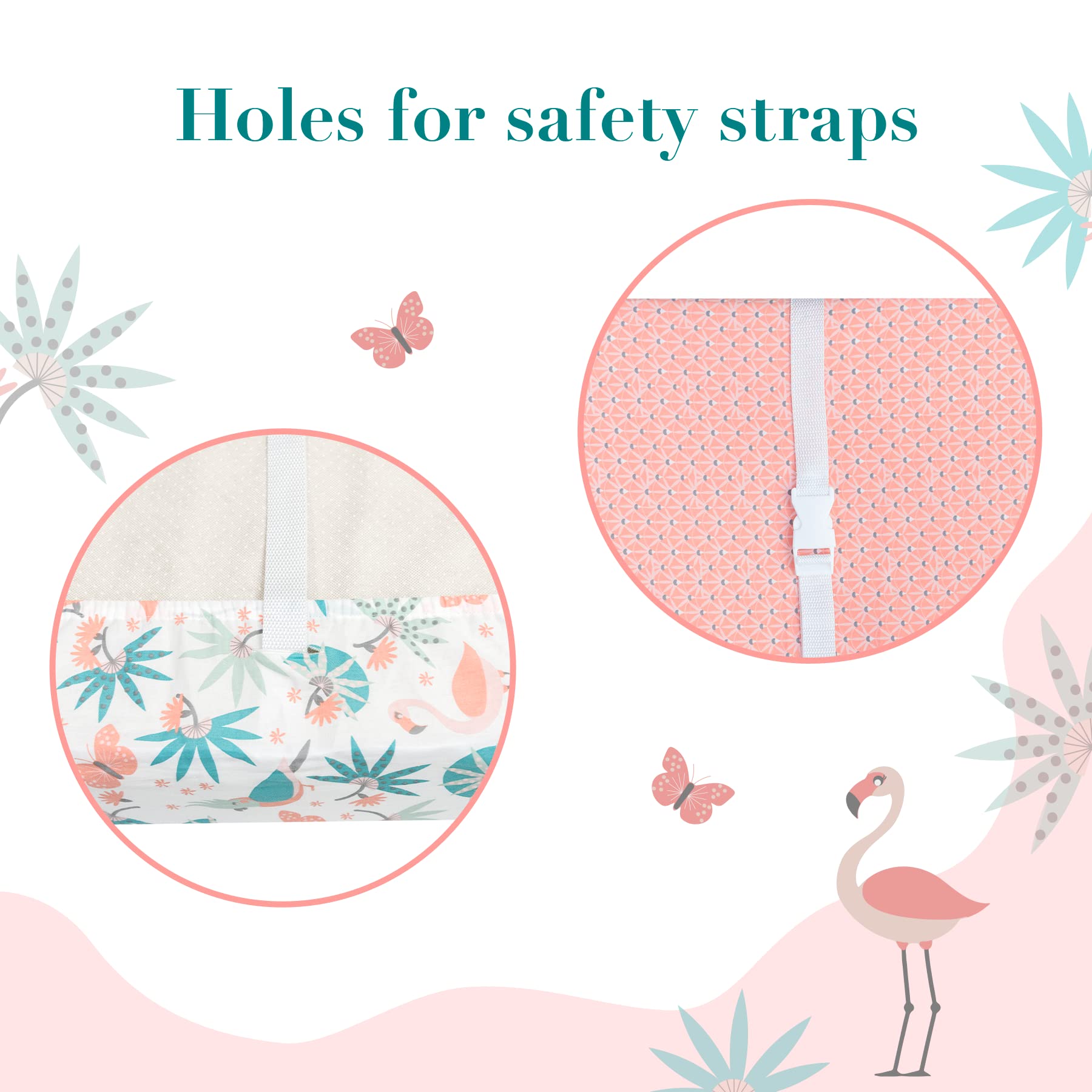 Funda 100 % algodón para cambiador para bebé niña, flamenco, transpirable, sábana bajera para colchón de cuna, hojas de selva, 32 x 16 pulgadas con bolsillo profundo de 8 pulgadas, 6