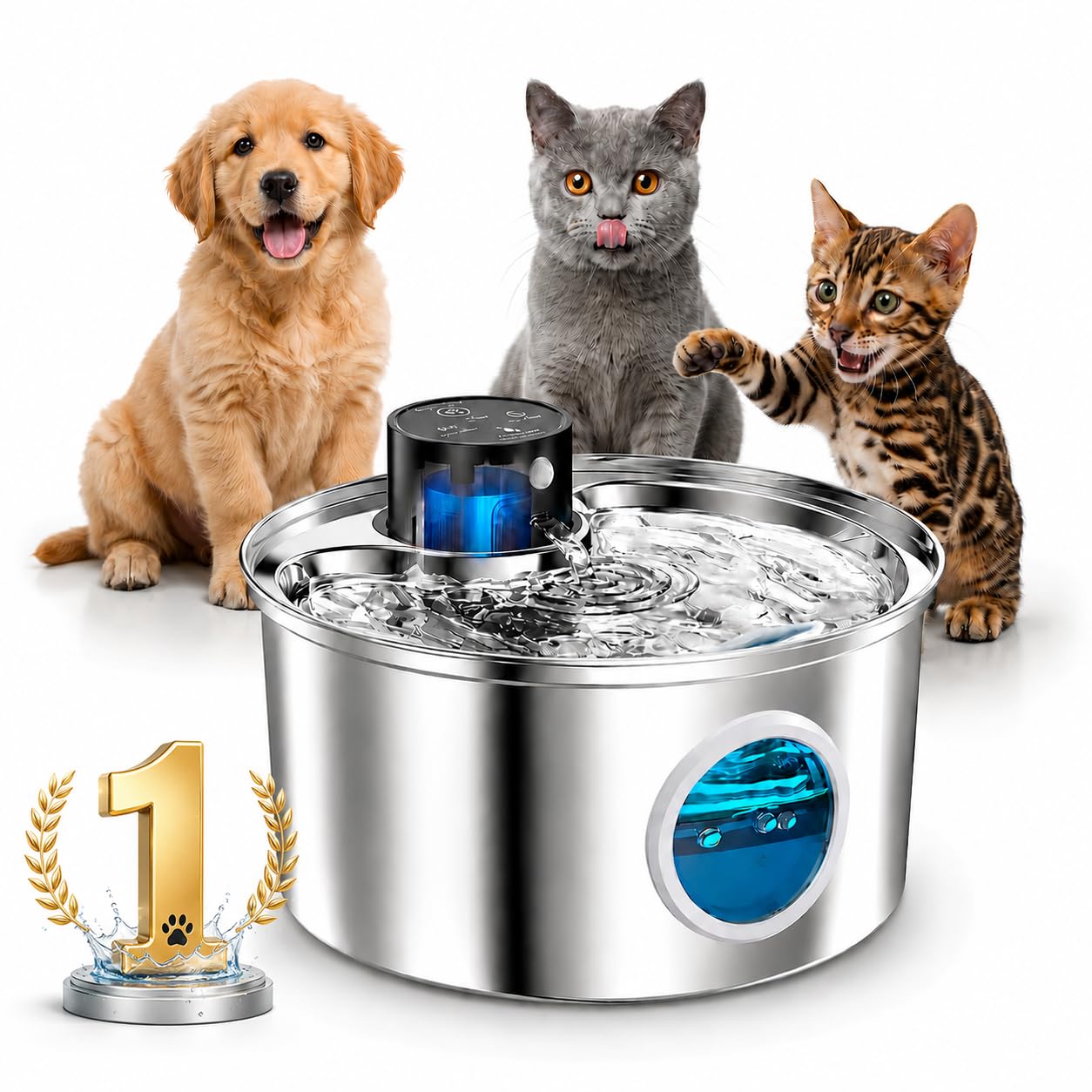 Fountain for Cats and Dogs without Cable with Stainless Steel Sensor | Wireless Automatic Drinker with Motion Detector, Battery 45 Days- 3.2 Liters- Ultra Quiet, Cat and Dog- Version 2026