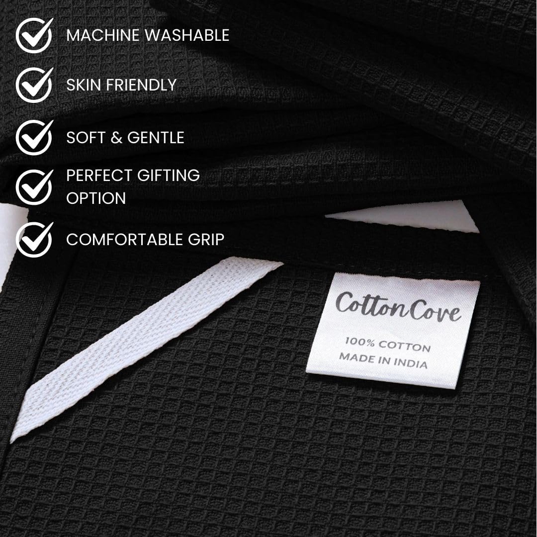 Waffle Kitchen Towels Large 16x26 inch 100% Cotton Set of 4 - Soft Absorbent Washable Tea Towel for Kitchen - Dish Cloths Quick Drying - 320 GSM Quality Dish Towels Black