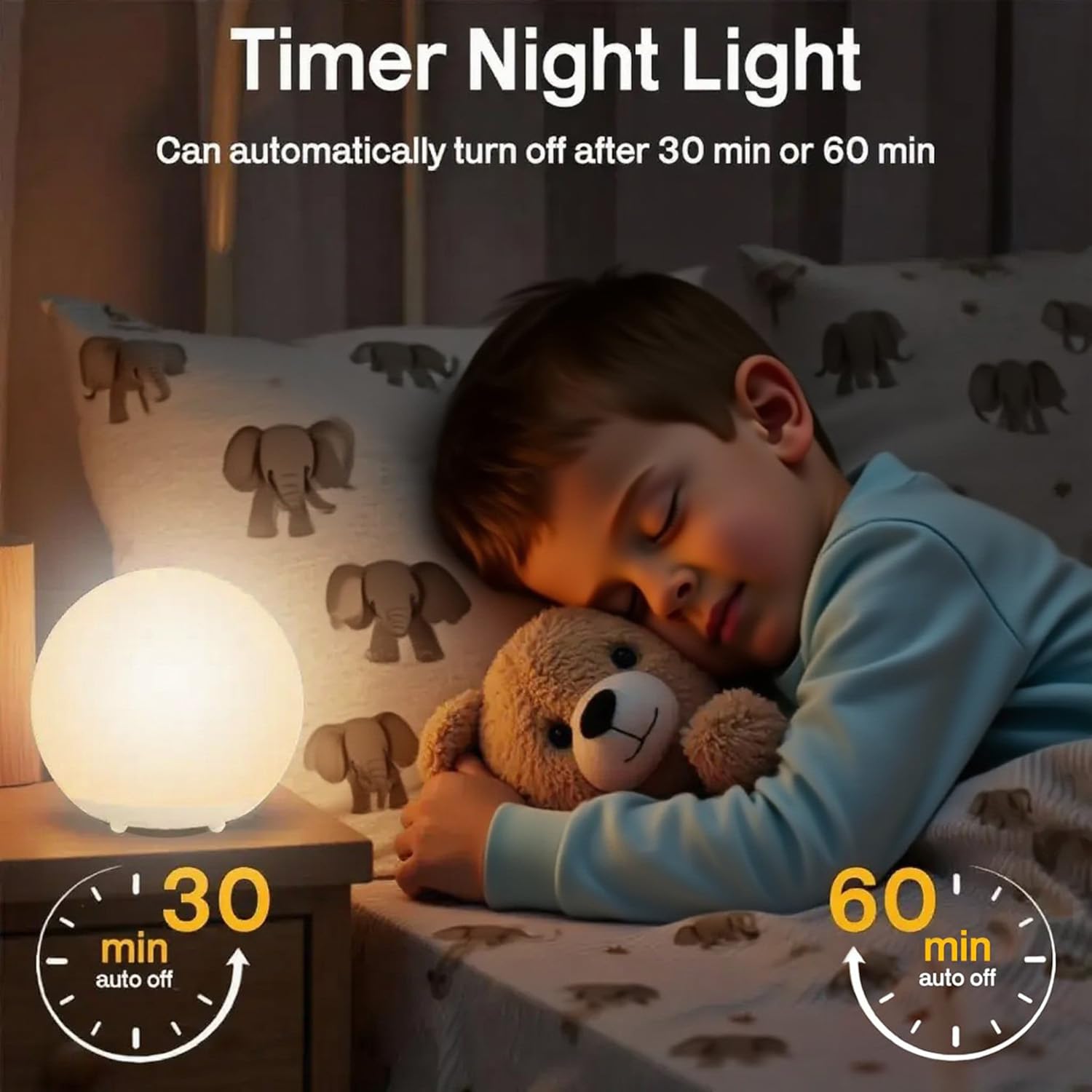 Nachtlicht für Kinder, USB-wiederaufladbare LED-Nachtlichter, Tischlampe mit dimmbarem, warmem Licht, 7 Farben, Touch-Steuerung, 0,5/1 Stunde Timer für Kinderzimmer, Baby, Schlafzimmer und
