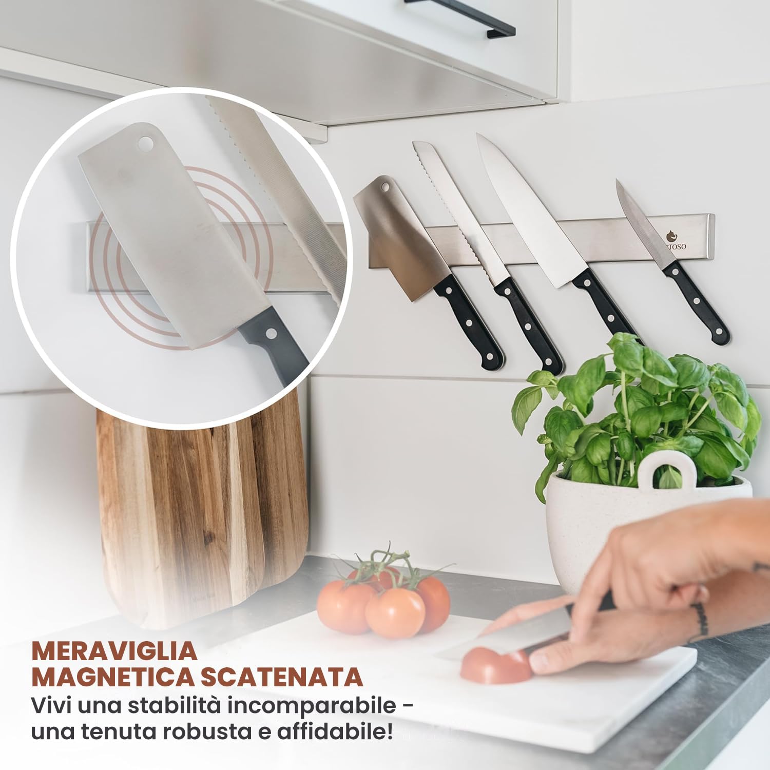 Exitoso Coltello a Striscia Magnetica in Acciaio Inox Autoadesivo - Incollaggio e Foratura Con Nastro Adesivo 3M - Portacoltello Magnetico Striscia per Coltello