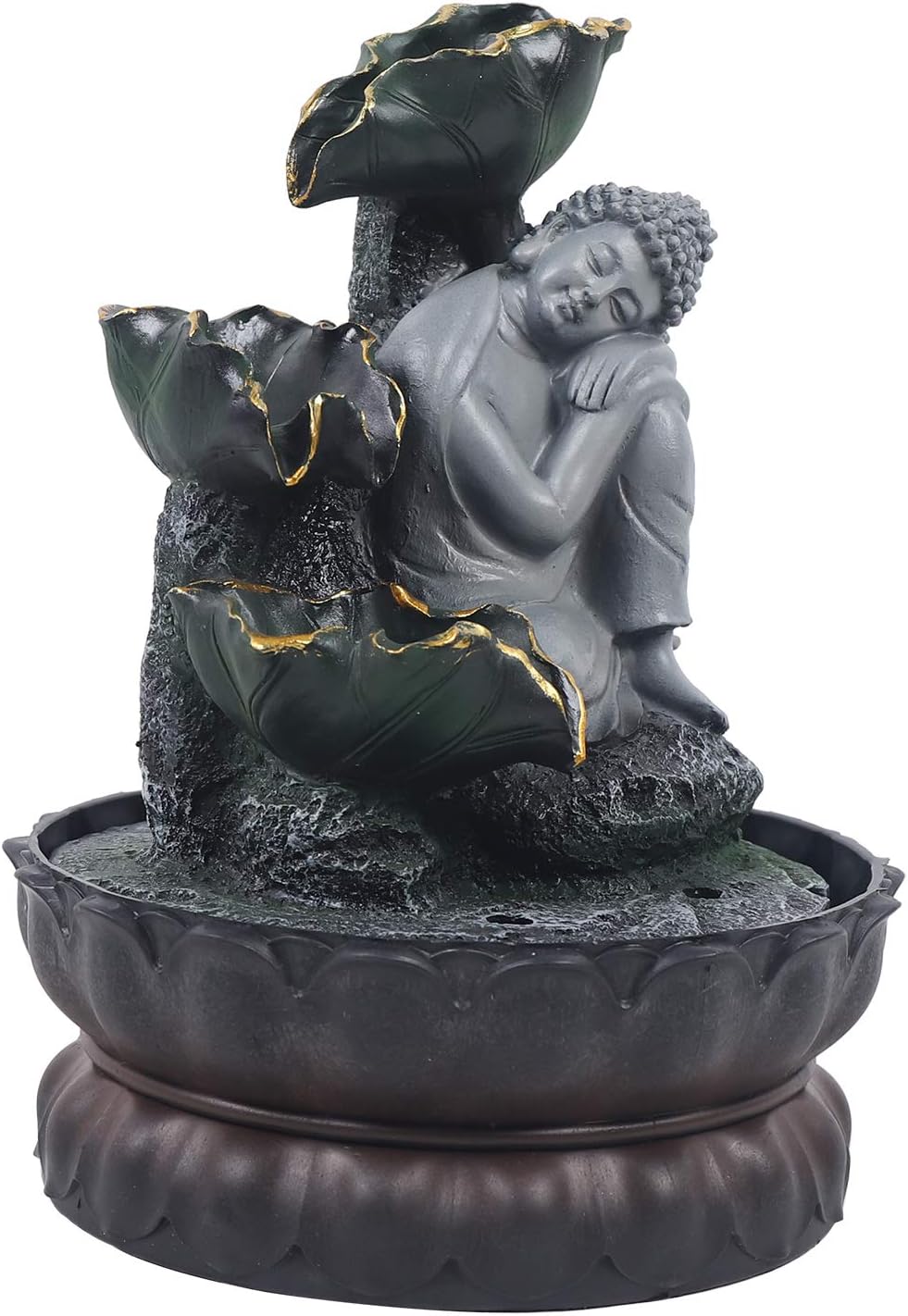 Tabletop Fountain Ornament, 110V Countertop Classical Fountain with Statue, Featuring Artificial Sleeping Buddha Ornament for Indoor Home Office Desk Decor (110V-8.07INCH)