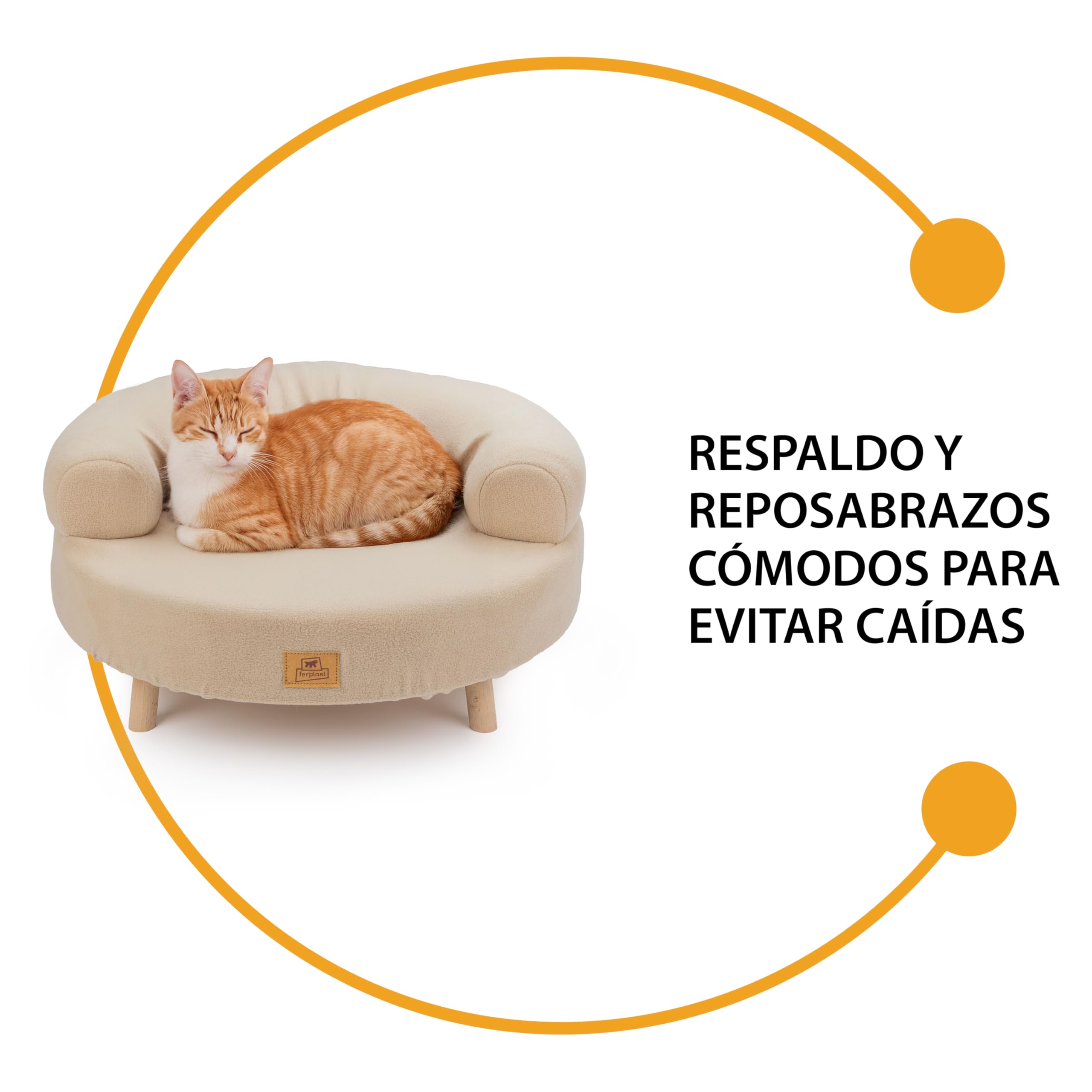 Ferplast Cama para Perros y Gatos en Madera certificada FSC® con cojín Suave, Estilo, Comodidad y Durabilidad, diám. 56 x h 29 cm.