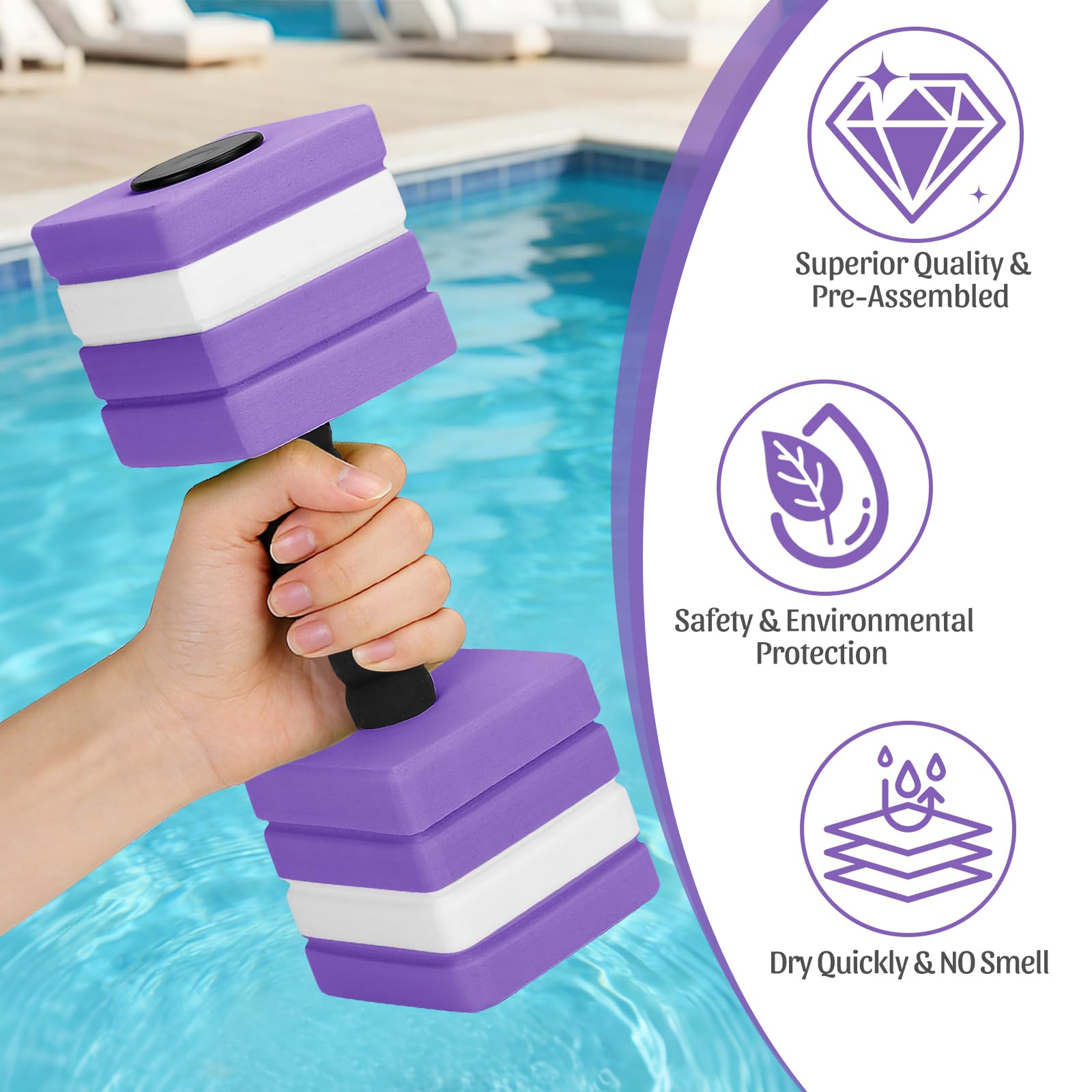VAlinks Paquete de 2 mancuernas de ejercicio acuático, mancuernas de natación de espuma EVA de alta densidad para piscina, equipo de ejercicio acuático