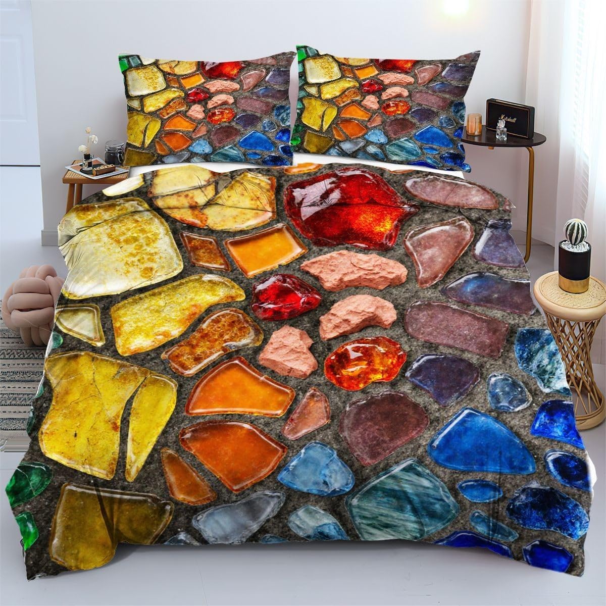 Housse de couette 90x190 pierres colorées parure lit douce enfant