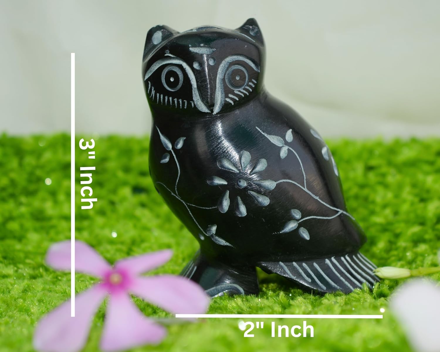 Soapstone Carved Owl Sculpture 3'' inch – Handcrafted Owl Figurine Showpiece for Home & Office Décor – Good Luck Collectible Statue – Polished Handmade Art Gift for Nature & Animal Lovers