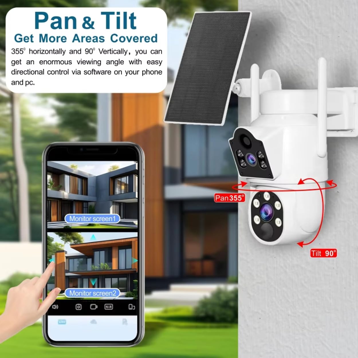 AKAVIG 8CH 4MP HD Kit Telecamera PTZ di Sicurezza Wifi Wireless Solare con 8 Telecamere a Doppia Lente, Sistema NVR di Sorveglianza Energia Solare Esterna con Audio Bidirezionale, Telecomando