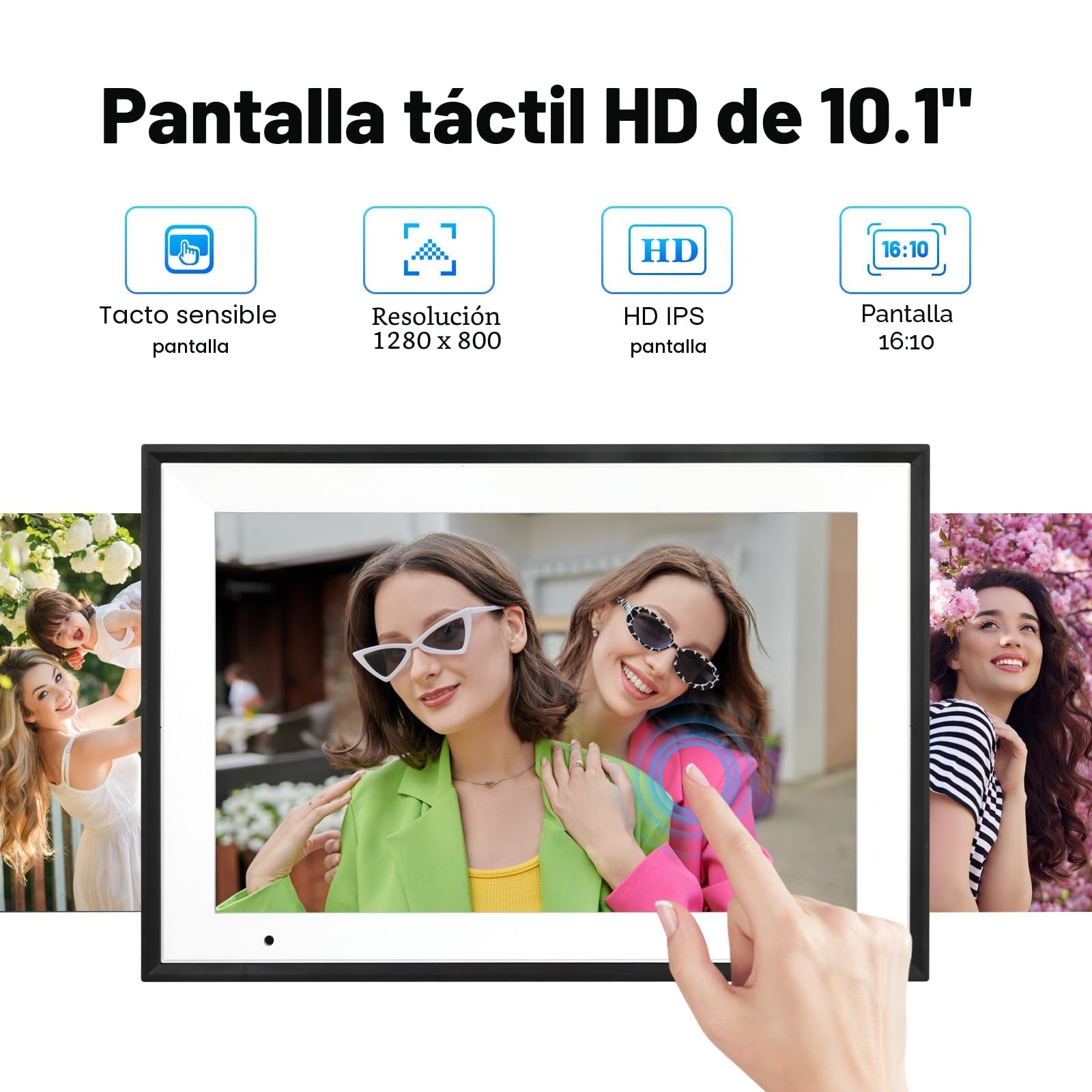 Marco Fotográfico Digital WiFi Anna Bella 10,1 Pulgadas, Marco Electrónico 1280x800 HD, 32GB, Rotación Automática, Pantalla Táctil Inteligente, Configuración Remota Fácil a través de la App AiMOR