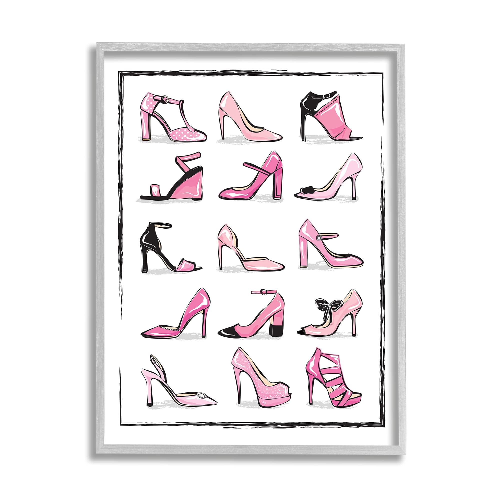 Stupell Industries Pink Heels Lined Up Women's Glam Shoes, Designed by Martina Gray Framed Wall Art, 24 x 30