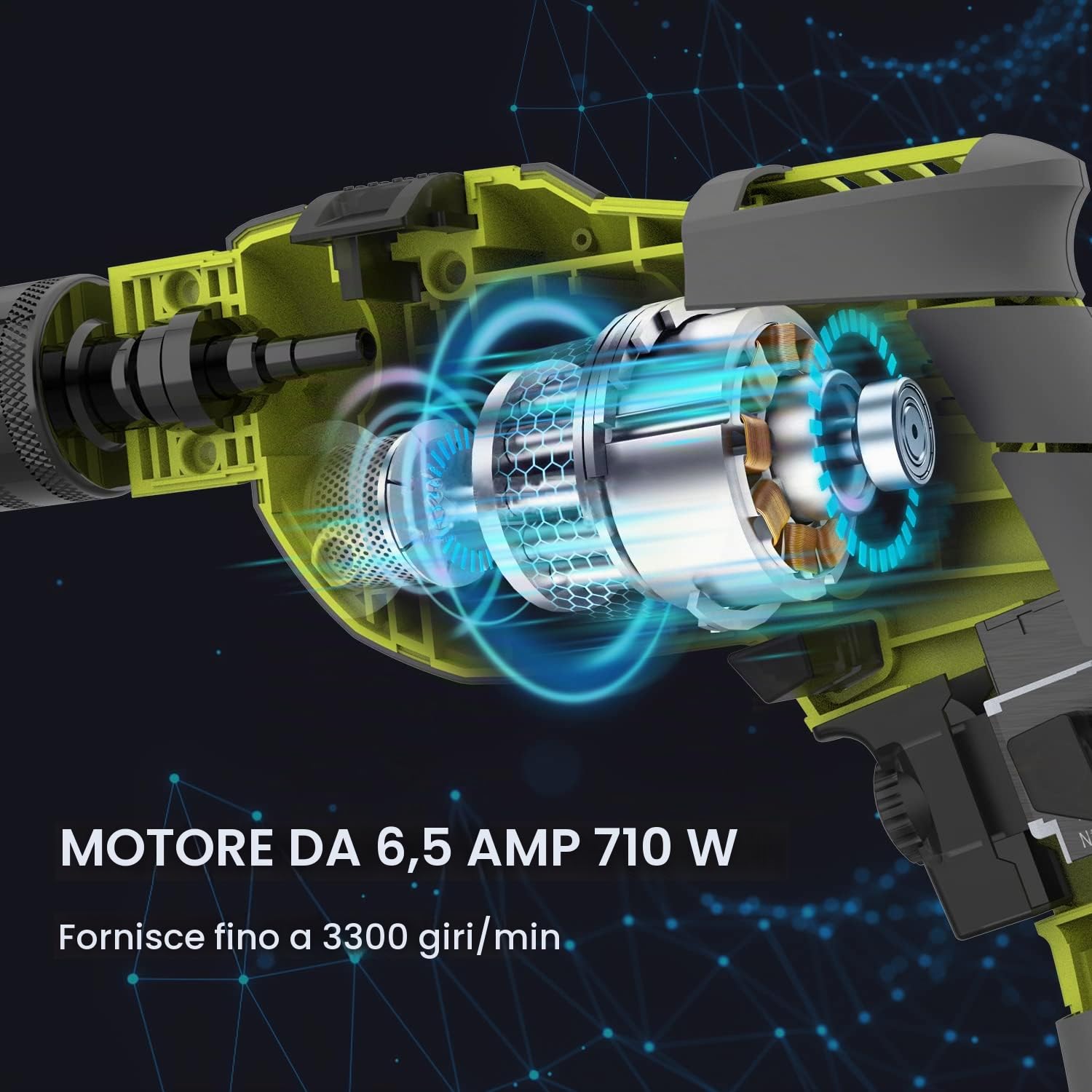 Trapano a percussione, trapano a percussione elettrico con filo da 710 W, mandrino in metallo da 13 mm, 0-3300 giri/min, potente trapano a velocità variabile per foratura in acciaio..