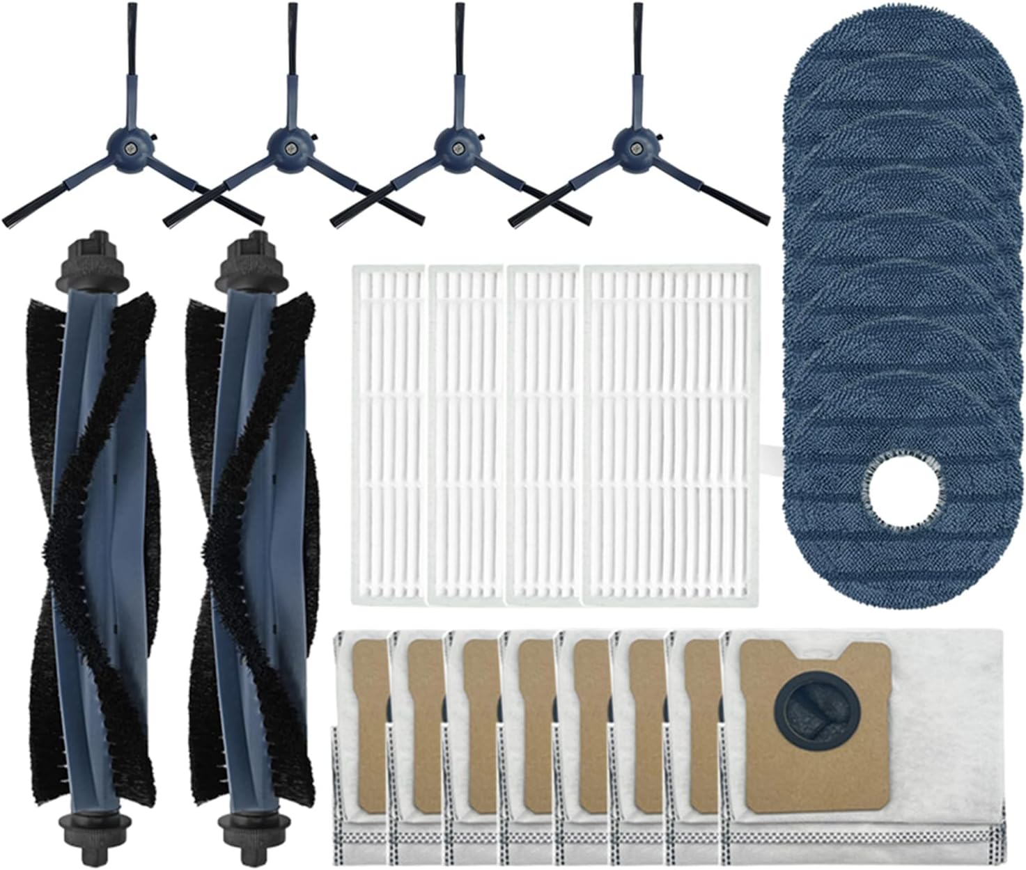 Main Roller Brush Side Brush Filter Screen Dust Bag Cloth Kit for EUFY OMINI C20 Vacuum Cleaner (2main brushes+4side brushes+4filters+8dust bags+8cloths)