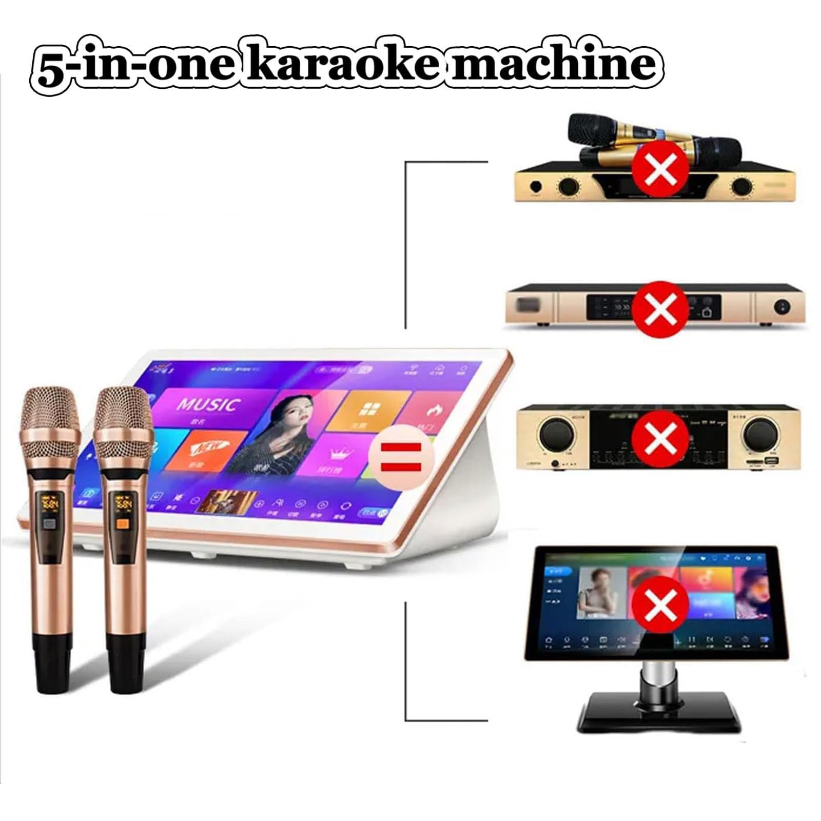 Siste-ma Karaoke Portatile Da 18,5", Macchina Karaoke Con Touchscreen Capacitivo, 2 Microfoni Wireless, Amplificatore/Microfono/Unità Riverbero Integrata, Per Riunioni Di Famiglia, Bar, Ktv White-500G
