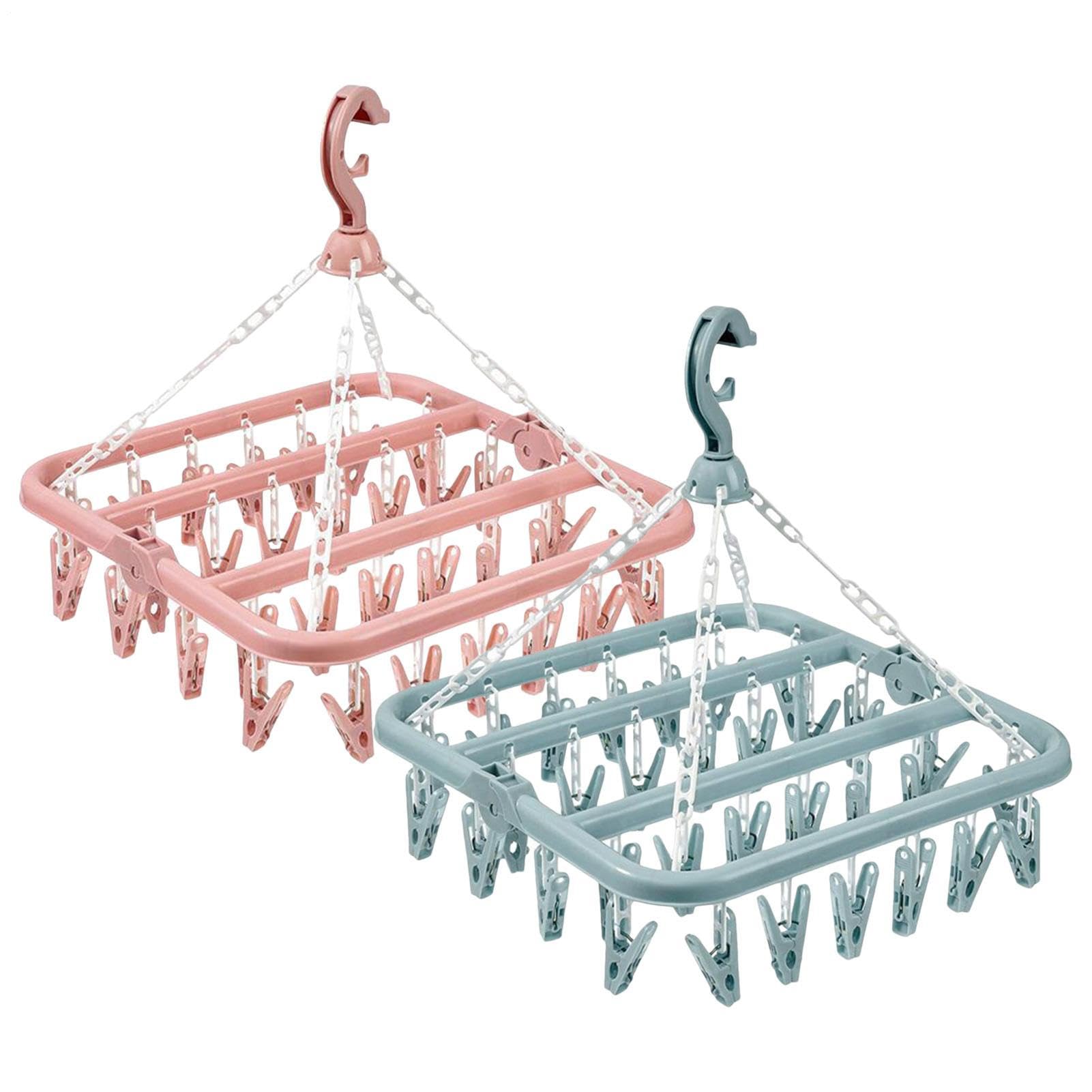 Eastuy 2Pcs 2 Sock Dryer Clothes Drying Hanger With 32 Pegs, Sock Hanger Foldable Hanging Sock Rack Windproof Multifunction Drying Rack For Socks, Underwear And Small Items