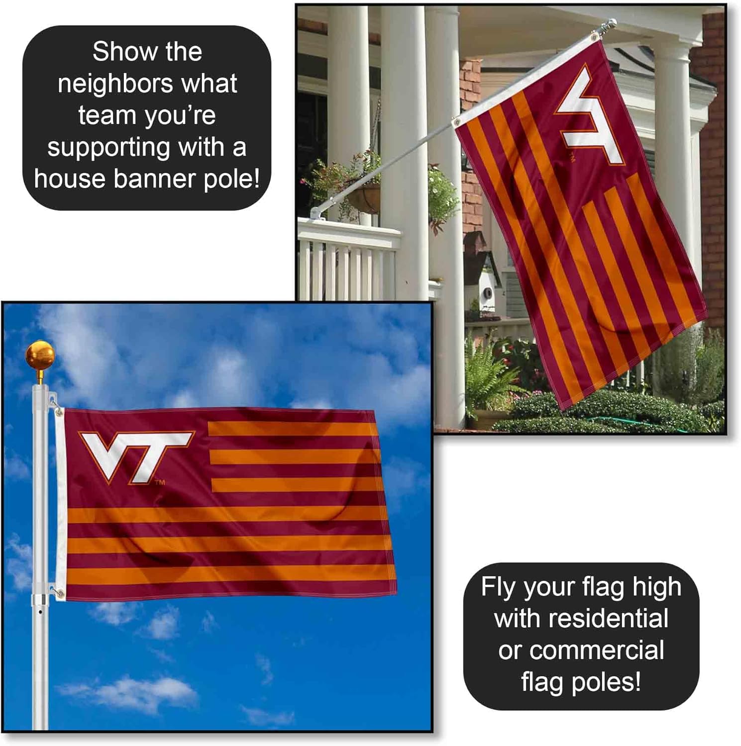 VA Tech Hokies American Stripes Nation Flag - Image 3