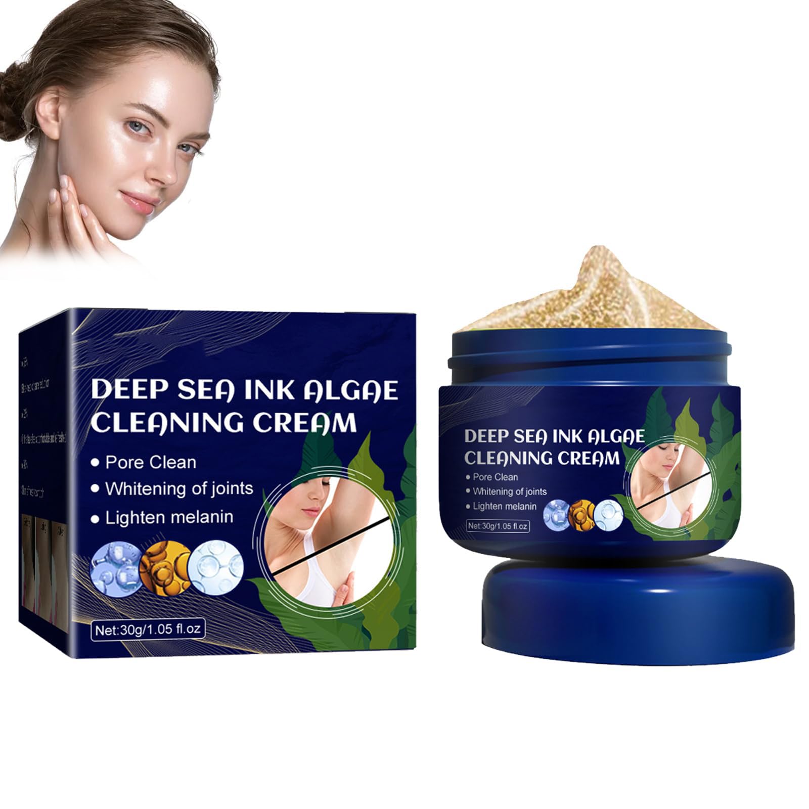 Azonee Deep Sea Ink Exfoliating Cleansing Cream, Whitening Body and Face Scrub, Algae Infused Body Exfoliating Gel for Smooth and Radiant Skin, Suitable for All Skin Types (30g)