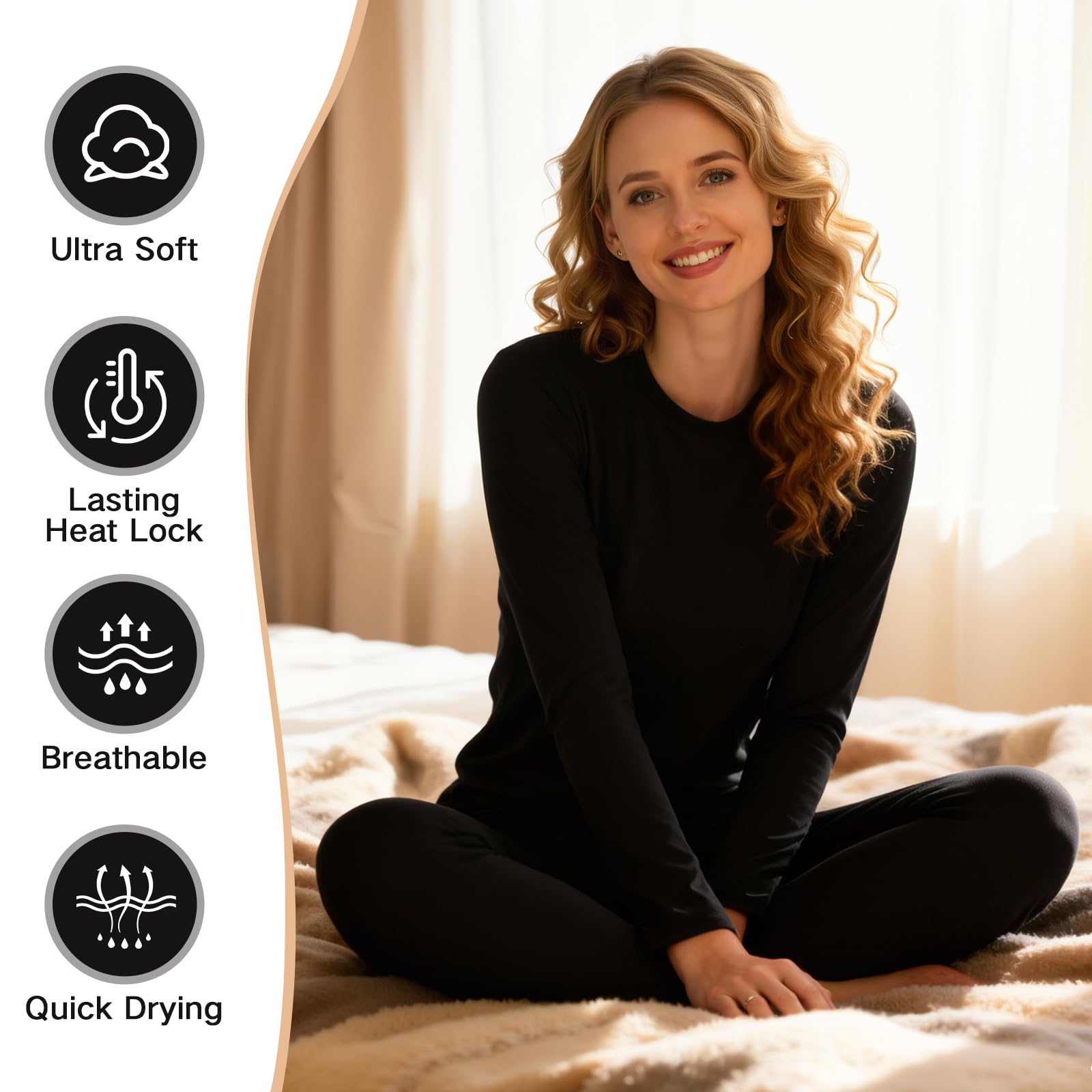 American Trends Womens Thermal Underwear Set Long Johns Base Layer Fleece Lined Top and Bottom Thermals Sets Loungewear