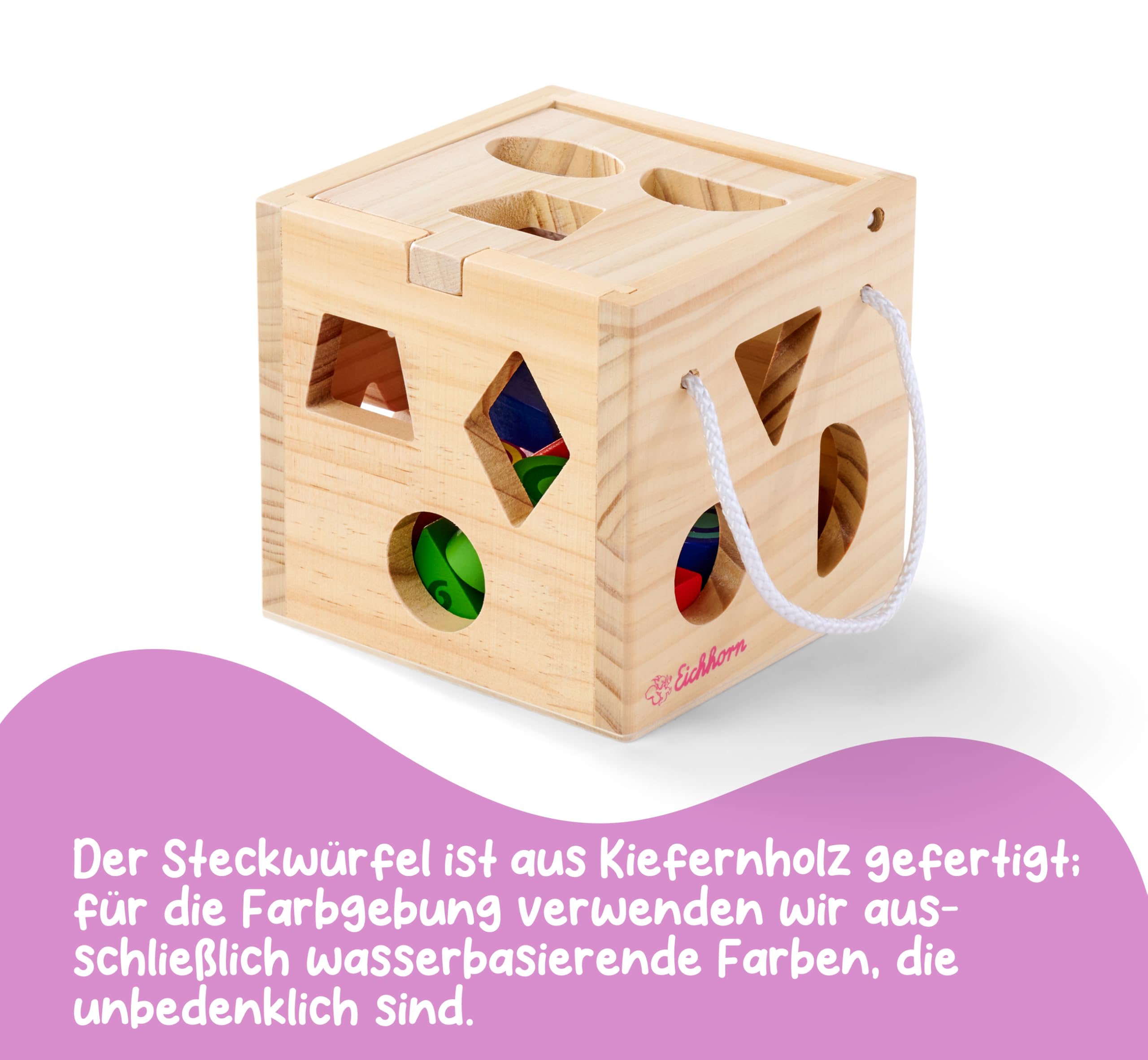 Eichhorn - Cubo piezas encajables de madera, 13 piezas (100002092)