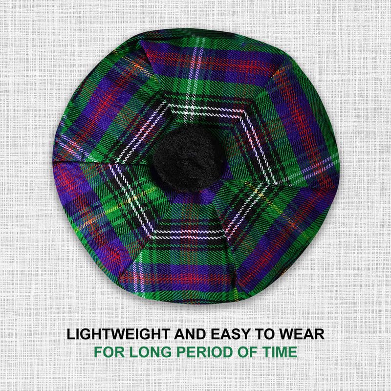 Image of Scottish Tam O' Shanter Hat Tartan Bonnet Pom Pom Wool Flat Cap One Size