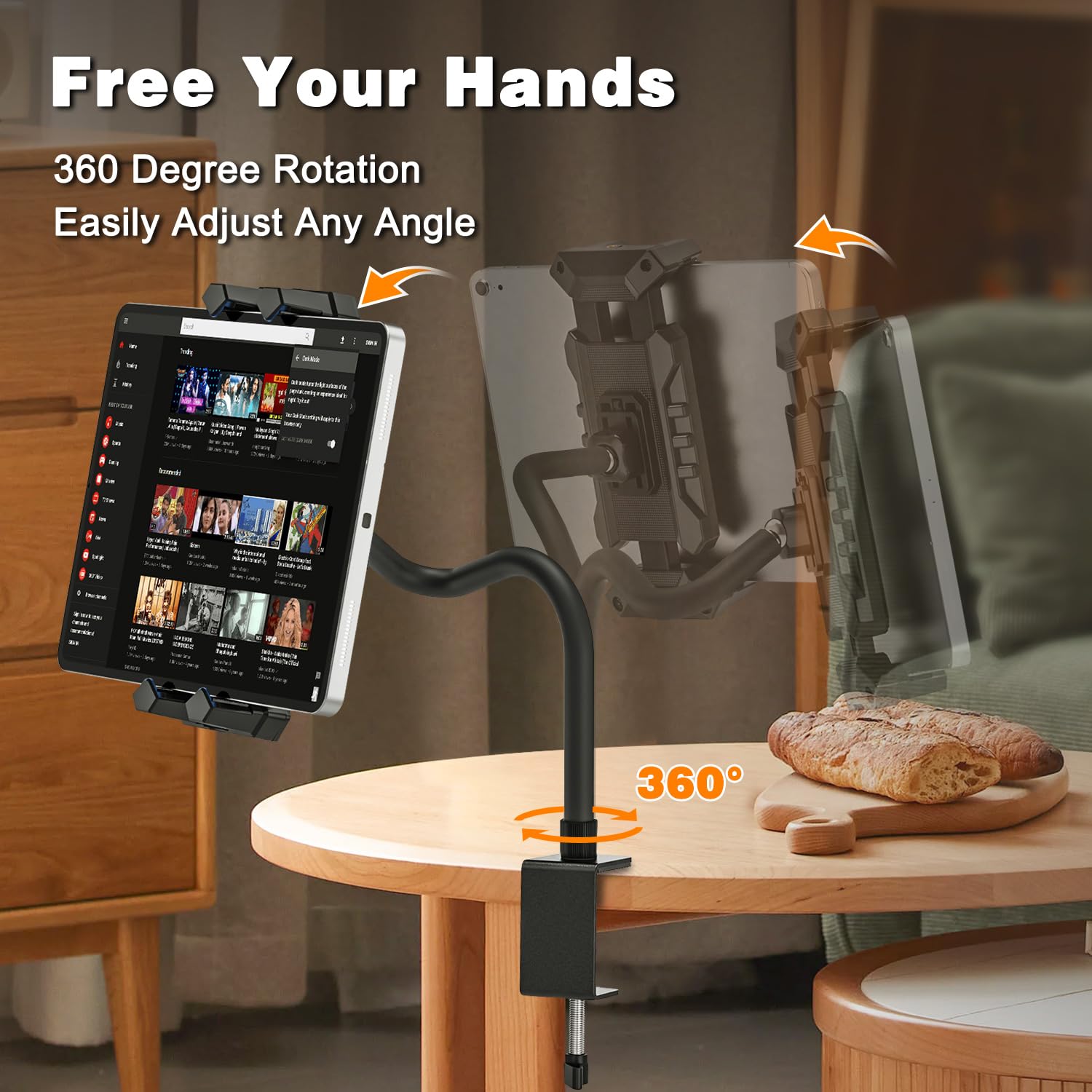 Supporto Tavolo per iPad, Porta tablet Regolabile Collo Oca, Supporto Per ipad Altri Dispositivi Con Schermo Da 4.7"-13.5" Tablet