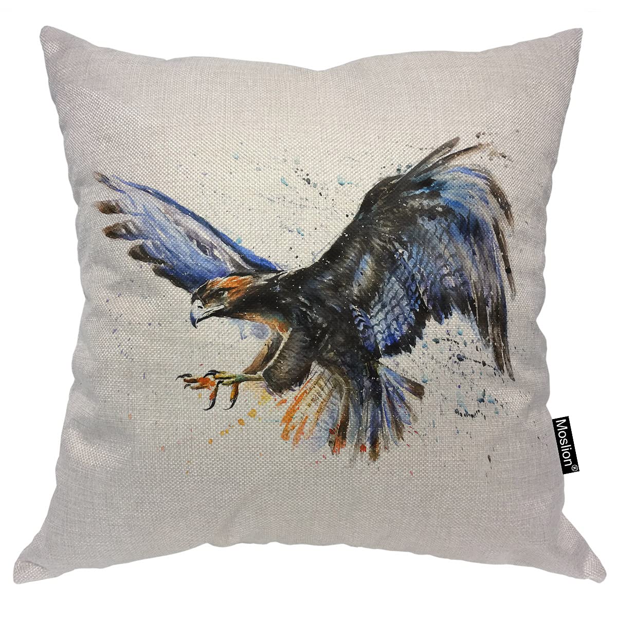 Moslion Eagle Pillow Cases Birds Animals Wildlife Falcon Hawk Feather Black Color Throw Pillowcases 18x18 Inch Cushion Cover Home Decor Cotton Linen Pillow for Sofa Bed