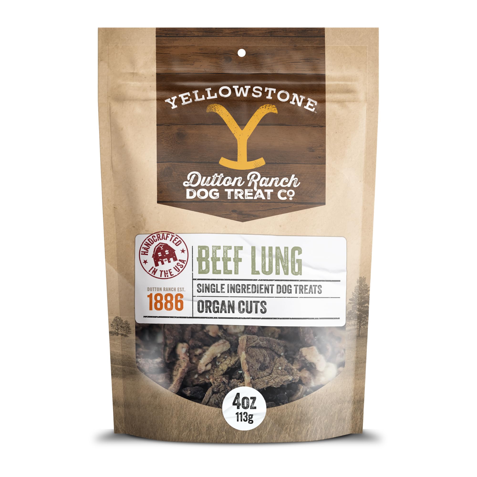 Yellowstone Limited Ingredient Dog Treats Beef Lung - Healthy Dog Treats Made in USA - Air Dried Beef Collagen Dog Jerky Treats - Crunchy & Chewy Dog Treats - Beef Dog Treats Jerky - 4 oz