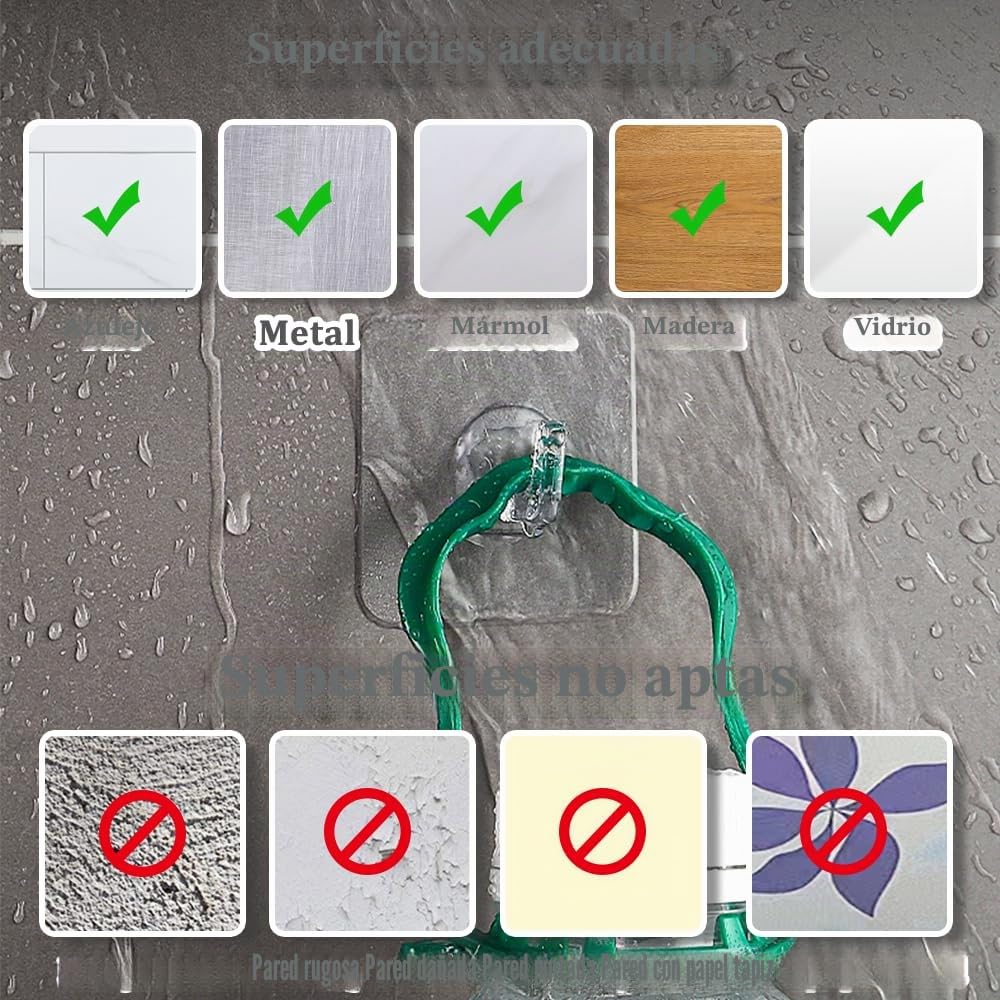 Ganchos Adhesivos Transparentes 15 Piezas Multifuncionales para Pared Cocina Baño