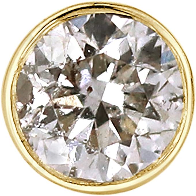 Diamond Wish 1/8 Carat Round Diamond Single Stud Earring in 14k Yellow Gold (H-I, I1-I2, cttw) Bezel Set Screw Back