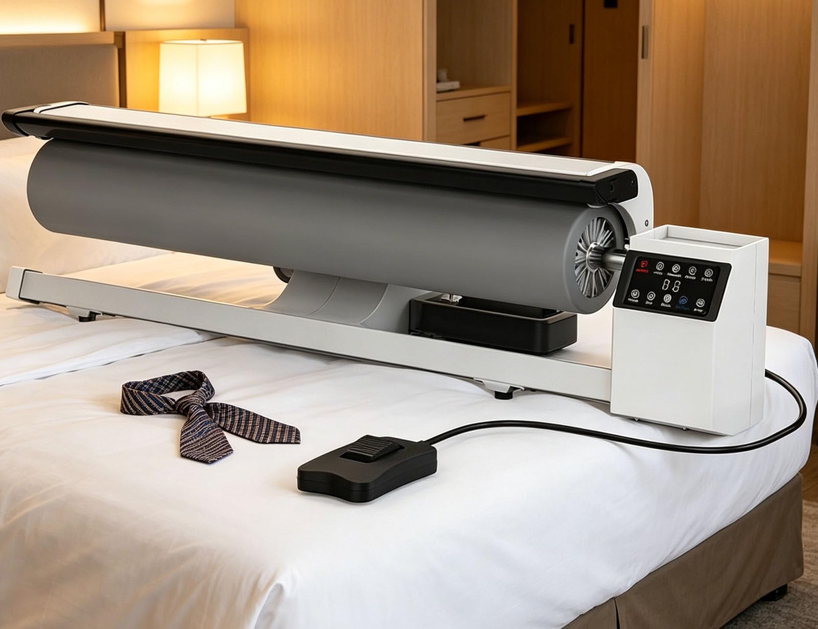 Drmoxin Rotary Steam Roller Ironer, Steam Press Ironing Machine with LED Touch Screen and Foot Pedal, Continuous Steam Output, for Sheets, Pillowcases, Tablecloths and Most Flat Fabrics