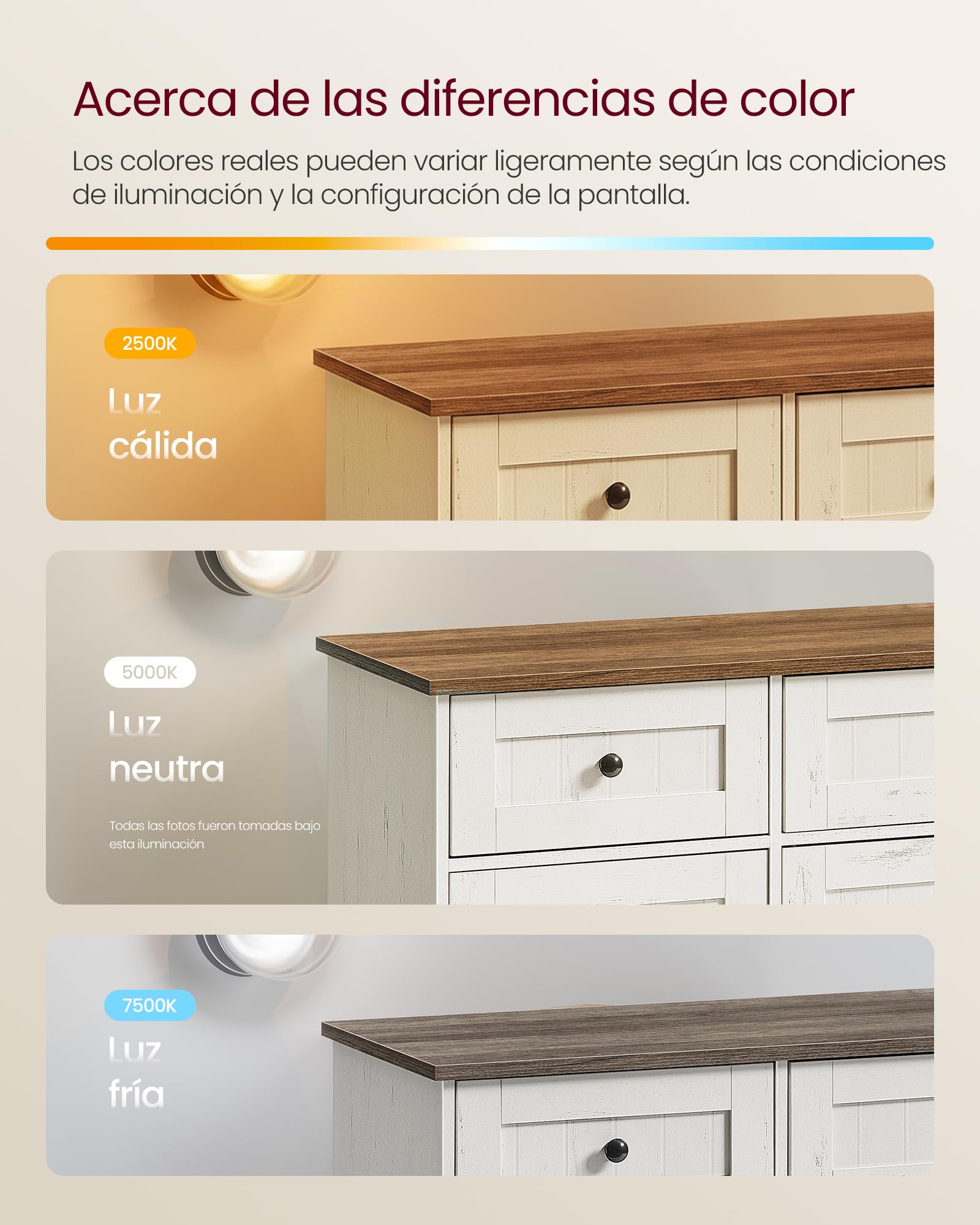 SONGMICS HOME Aparador, Montaje Súper Rápido Sin Herramientas Toolless, Mueble de Cocina con Encimera, Estantes Ajustables, Blanco Rústico y Marrón Miel BBK376WJ02