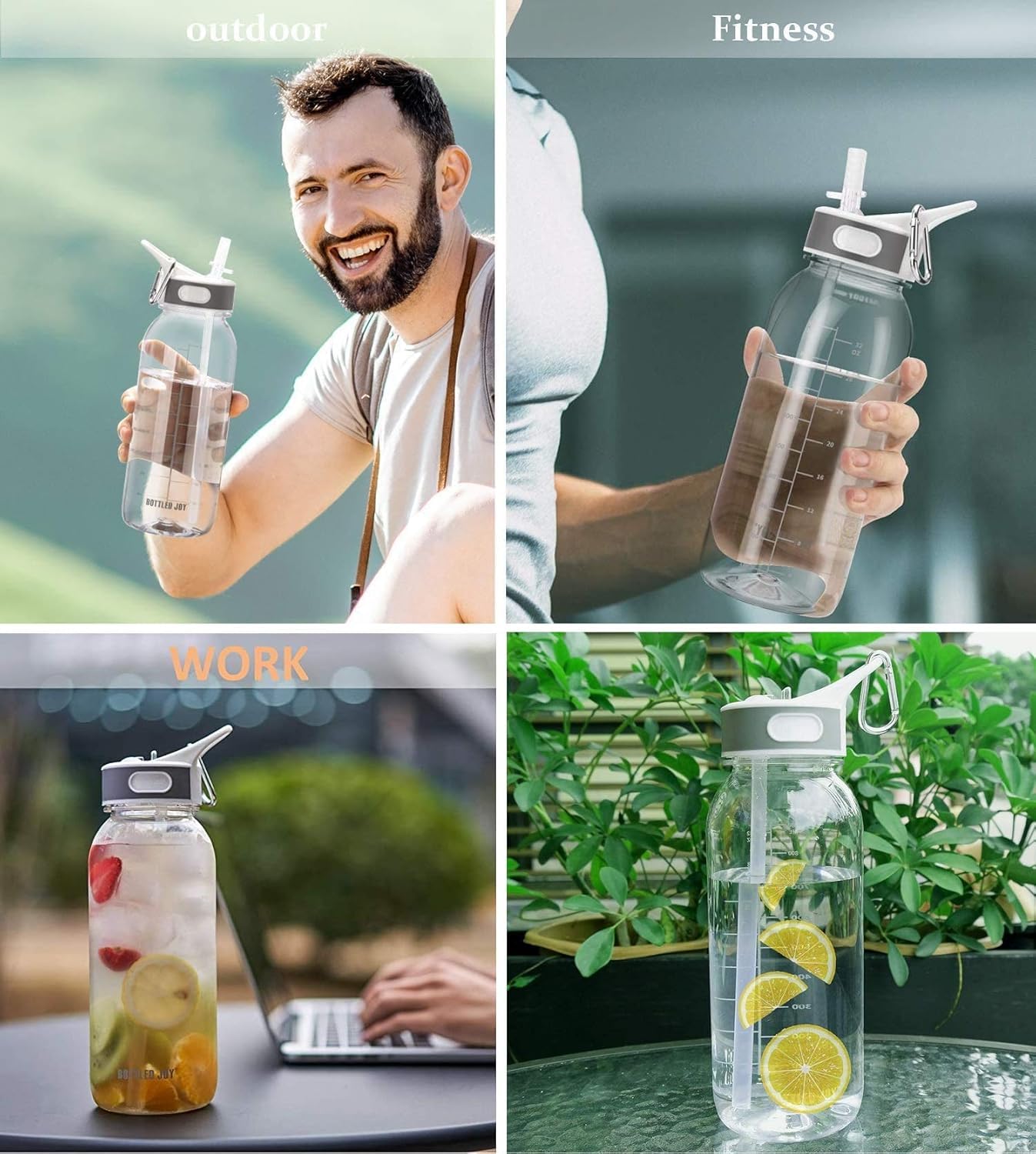Botella de agua Tritan de 32 onzas con popote y marcador de tiempo motivacional, botella de agua deportiva de flujo rápido, sin BPA, no tóxica para fitness, gimnasio y actividades al aire libre